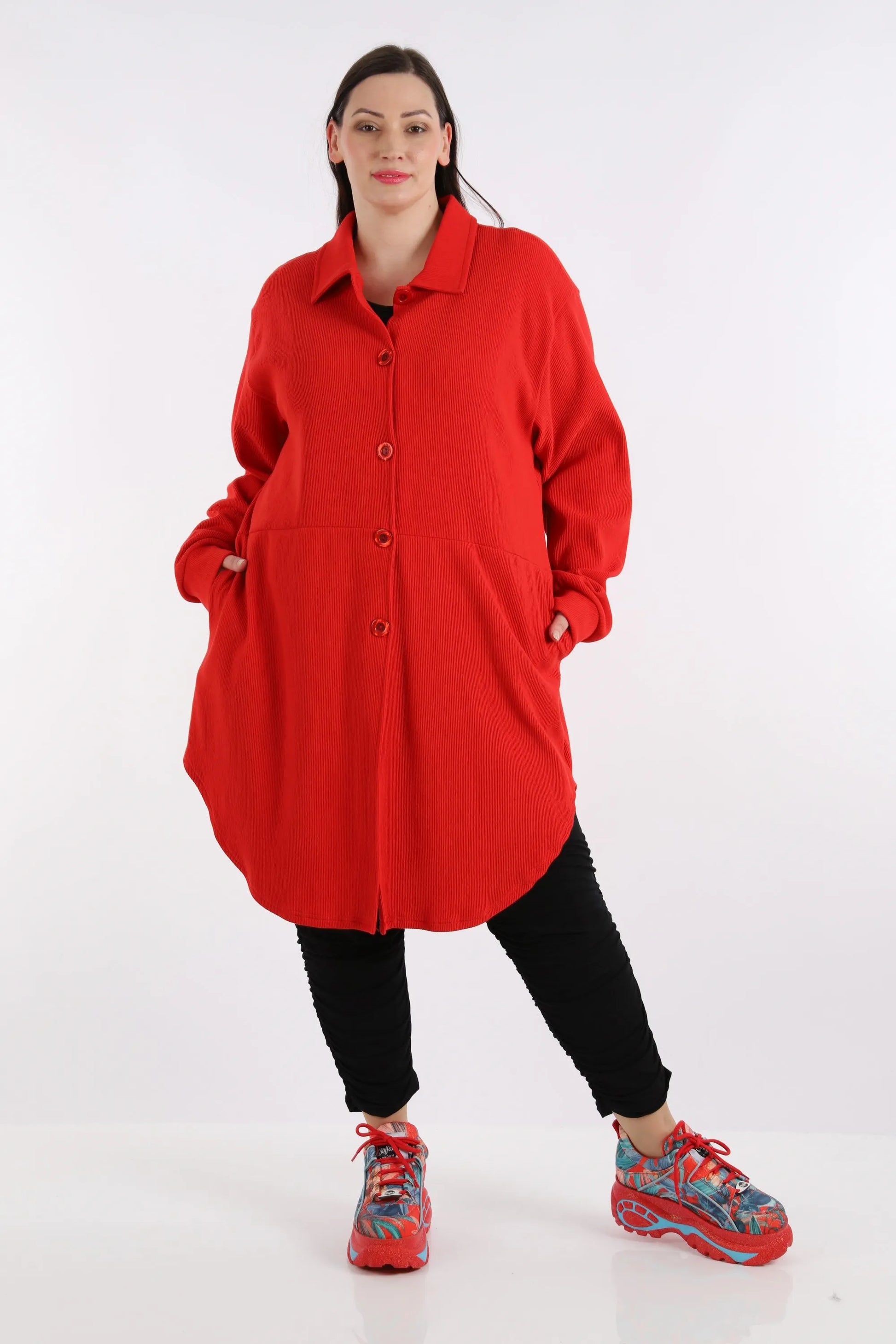  Elegante Lagenlook Bluse in Rot aus hochwertiger Baumwolle mit bequemen Oversize-Schnitt und Taschen