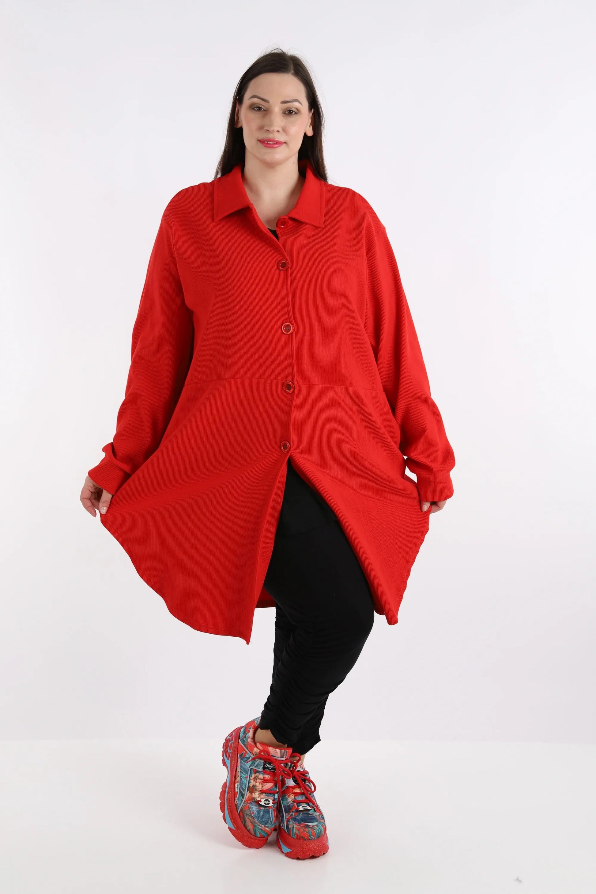  Elegante Lagenlook Bluse in Rot aus hochwertiger Baumwolle mit bequemen Oversize-Schnitt und Taschen