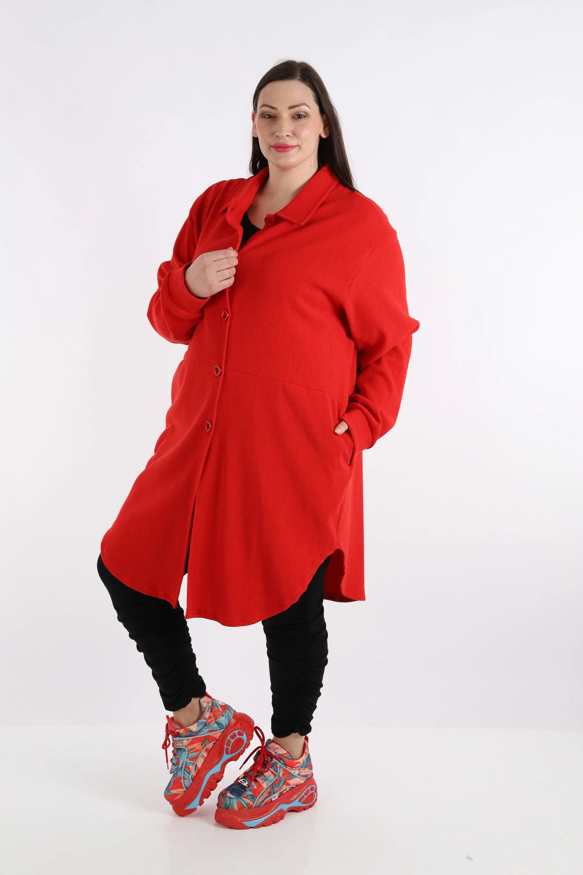  Elegante Lagenlook Bluse in Rot aus hochwertiger Baumwolle mit bequemen Oversize-Schnitt und Taschen