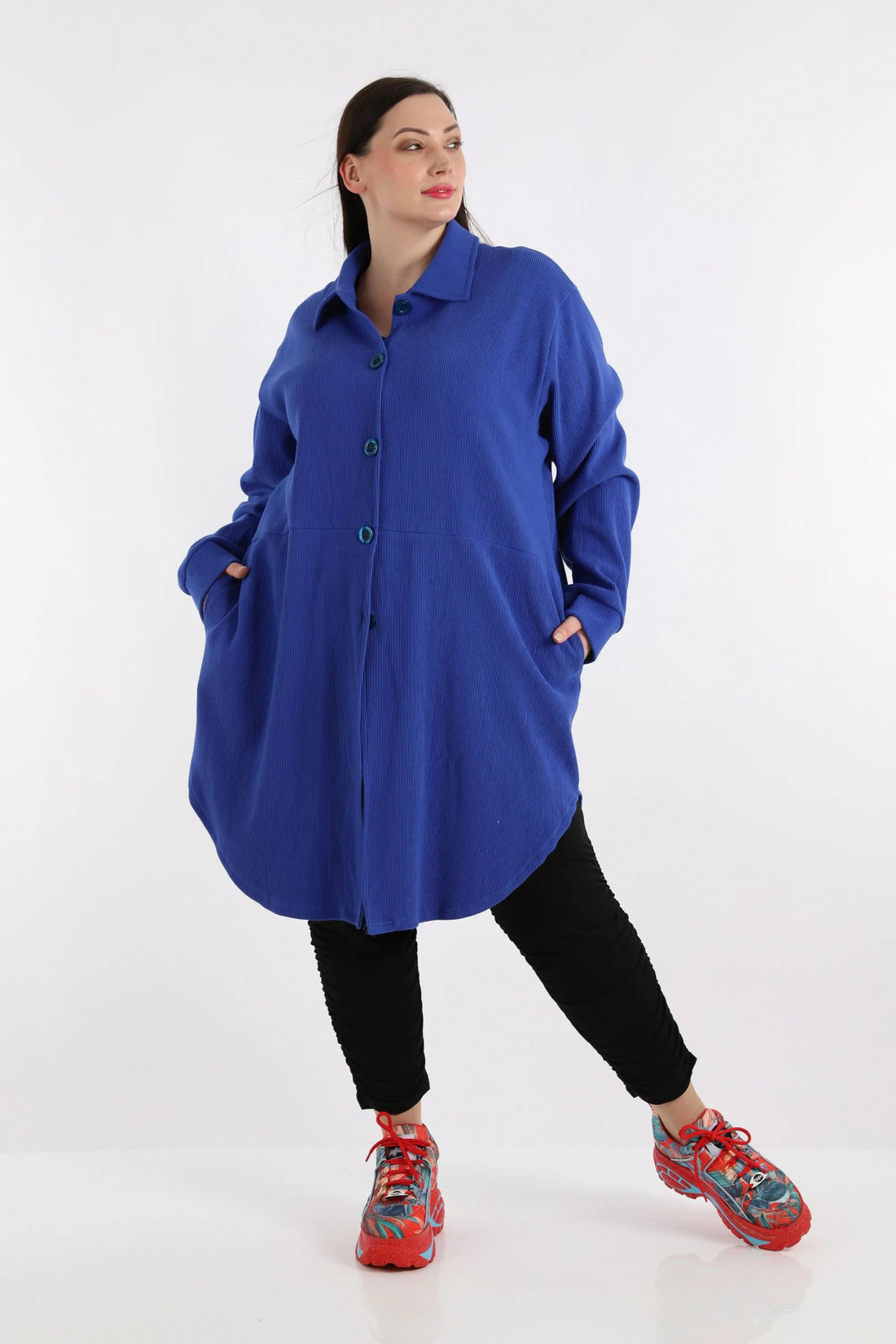  Bluse von AKH Fashion aus Baumwolle in gerundeter Form, 1252.06881, Blau, Schick, Modern