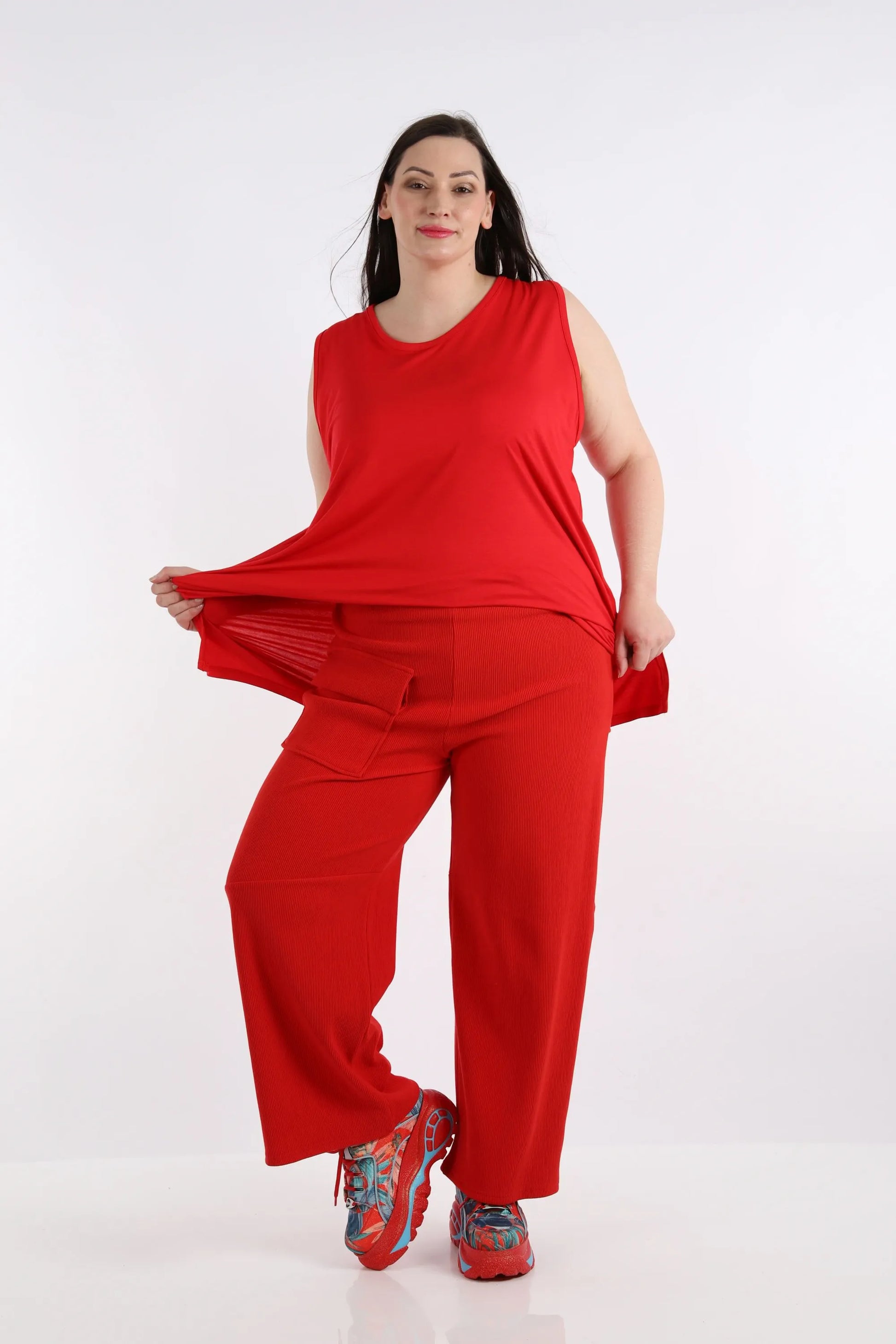  Hose von AKH Fashion aus Baumwolle in gerader Form, 1252.06907, Rot, Unifarben, Schick