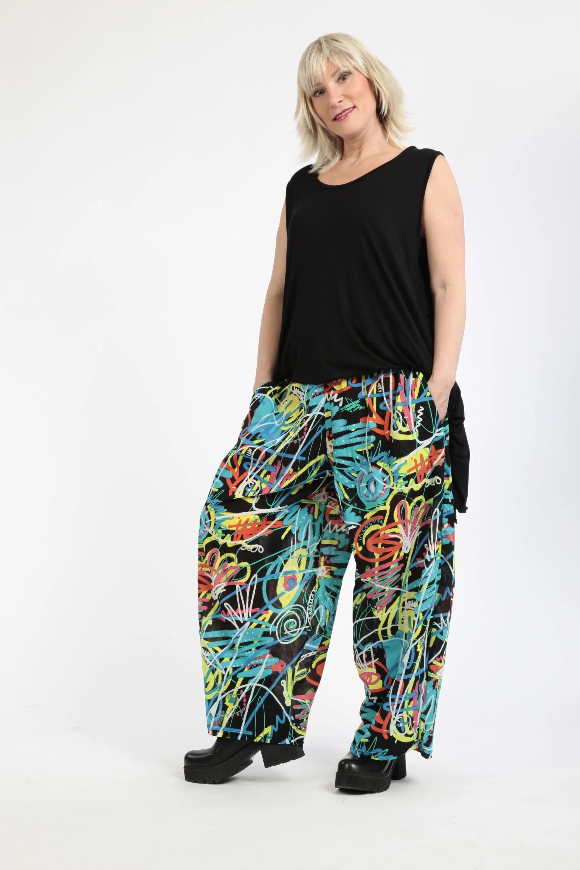  Hose von AKH Fashion aus Baumwolle in gerader Form, 1255.02554, Schwarz-Multicolour