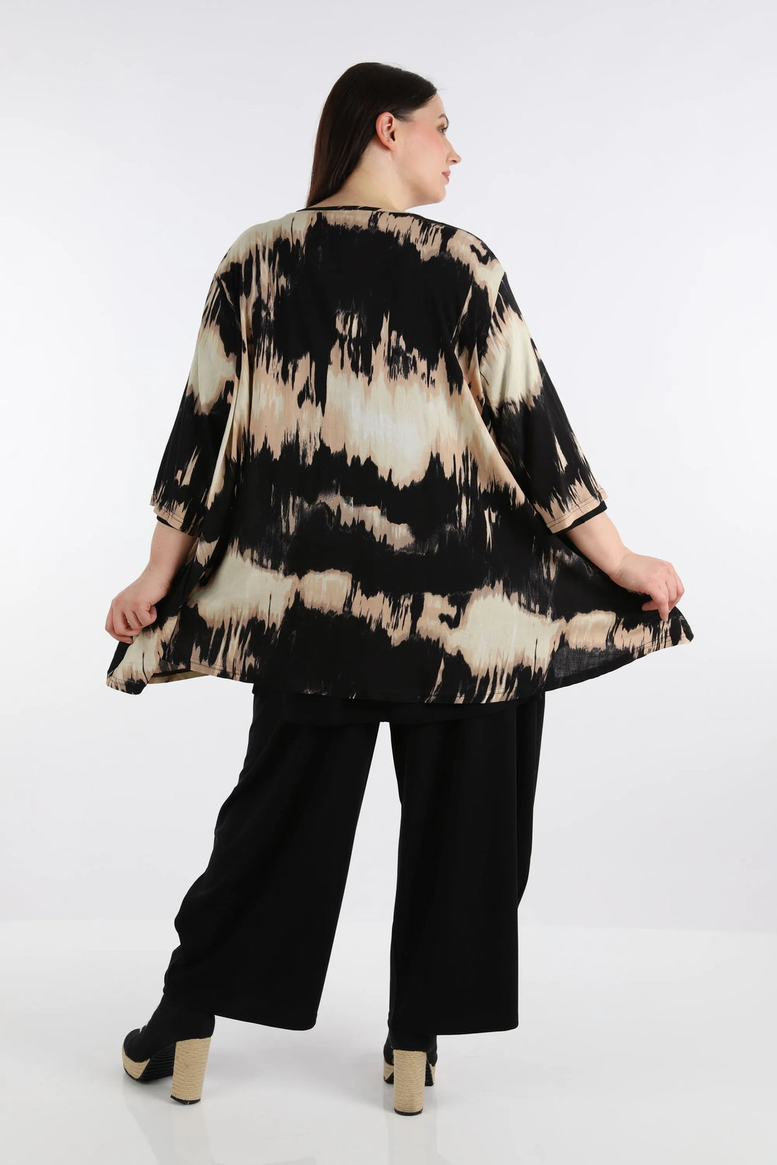  A-Form Bigshirt von AKH Fashion aus Rayon, 1258.00593, Schwarz-Beige, Batik, Schick, Modern