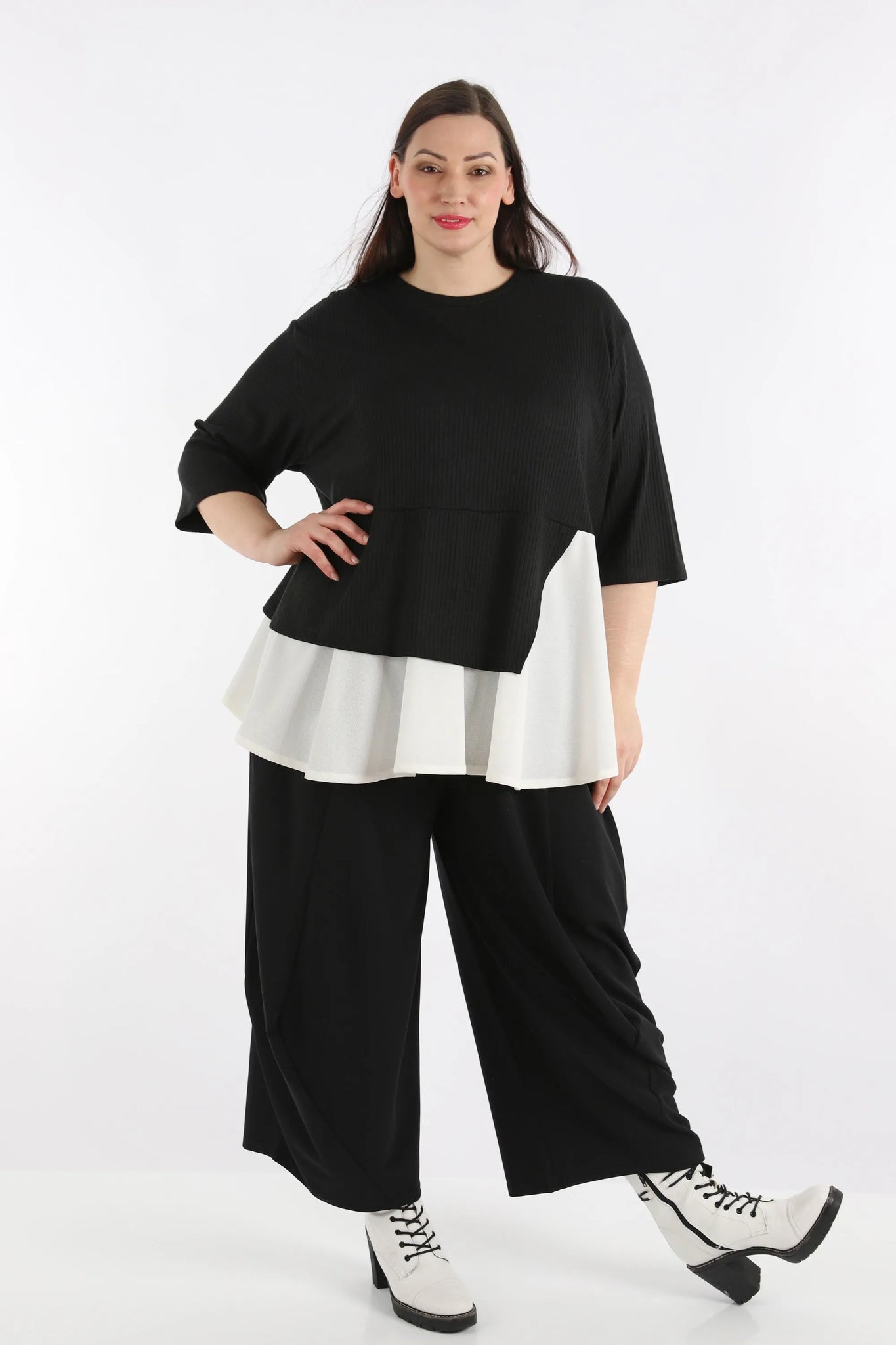  A-Form Shirt von AKH Fashion aus Viskose, 1268.02411, Schwarz-Weiß, Streifen, Ausgefallen