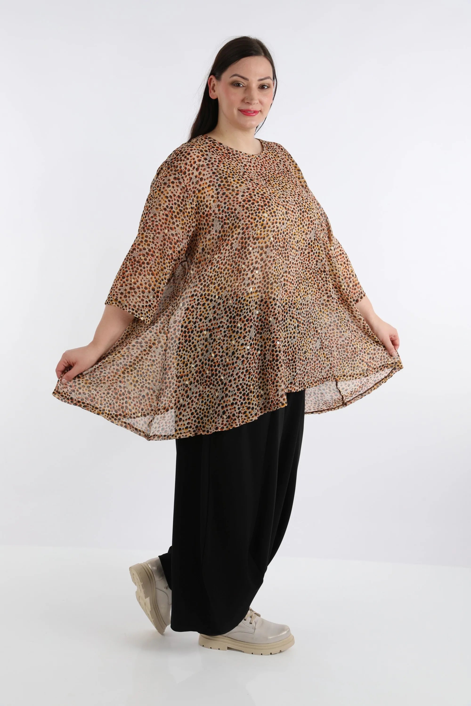  A-Form Bigshirt von AKH Fashion aus Viskose, 1279.00593, Cognac, Animal, Schick, Modern