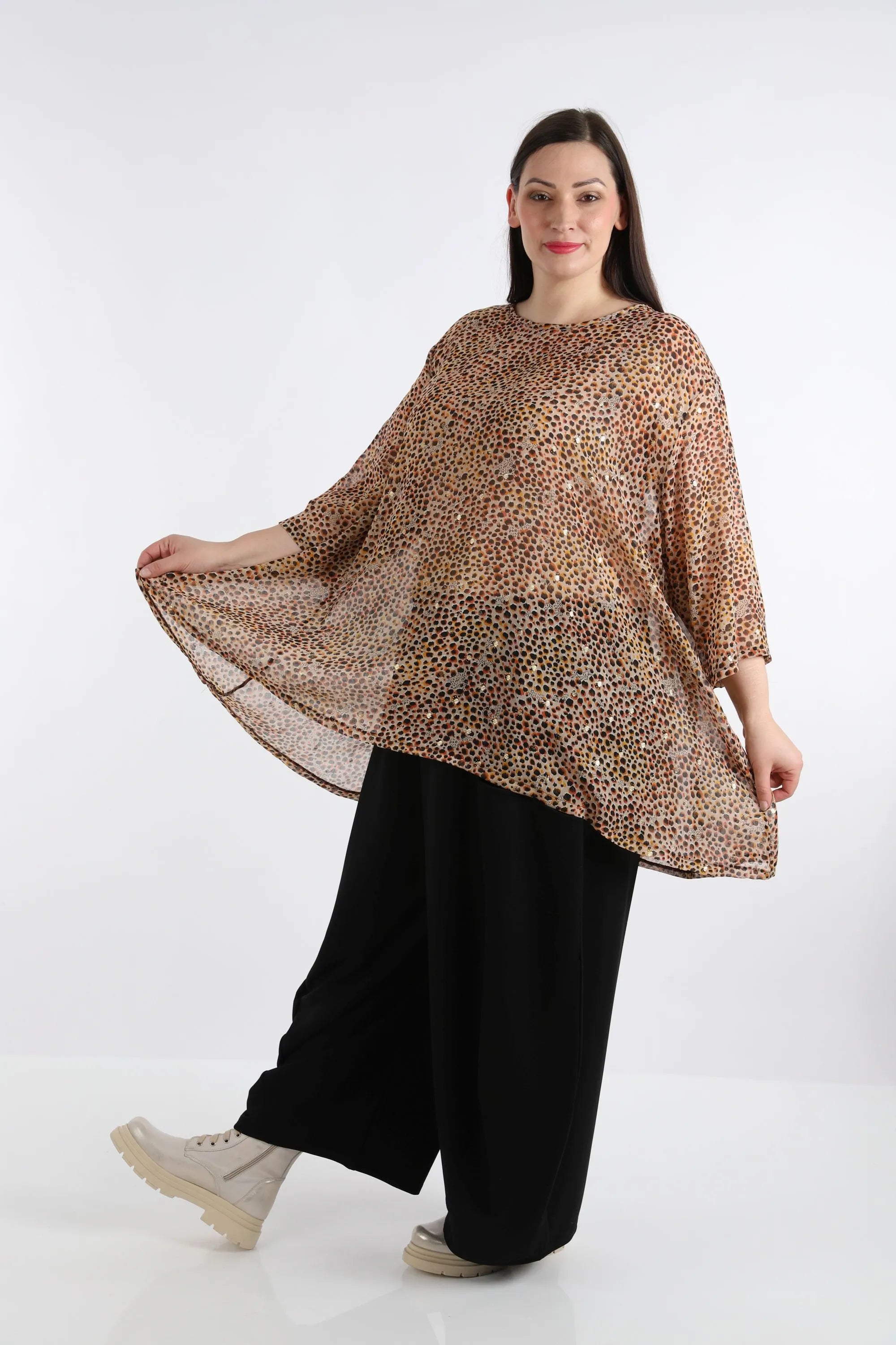  A-Form Bigshirt von AKH Fashion aus Viskose, 1279.00593, Cognac, Animal, Schick, Modern