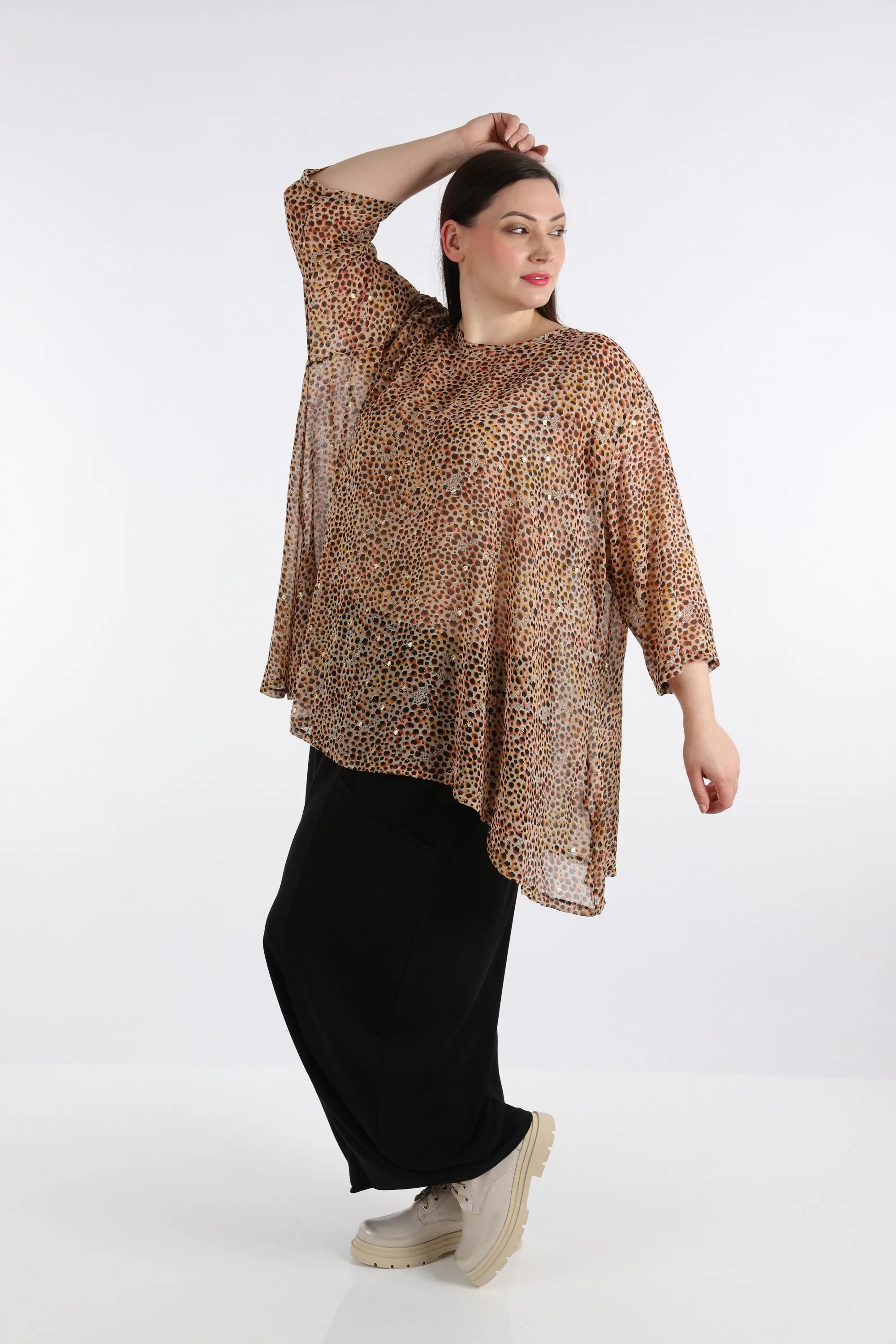  A-Form Bigshirt von AKH Fashion aus Viskose, 1279.00593, Cognac, Animal, Schick, Modern