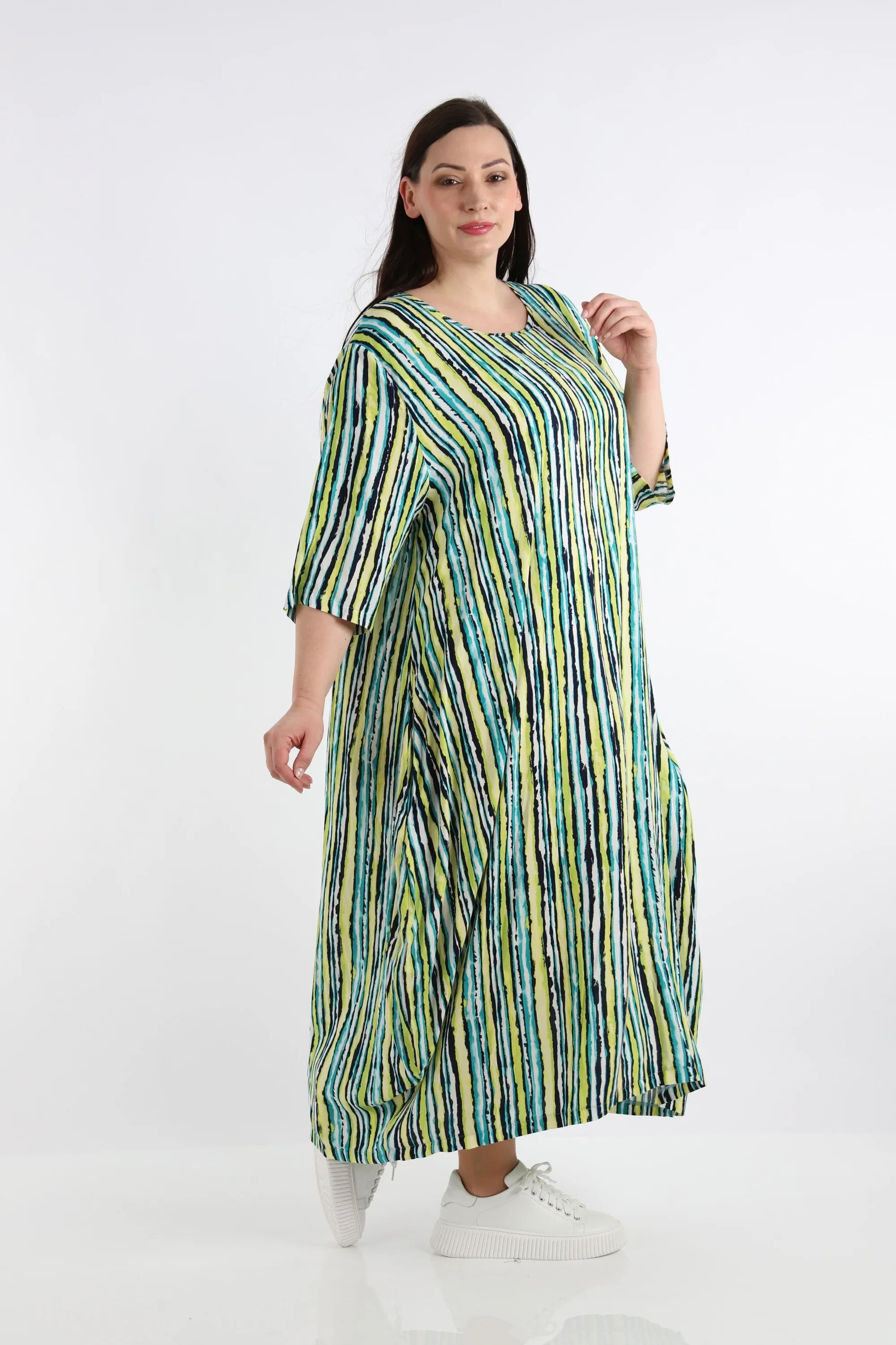  Ballonkleid von AKH Fashion aus Viskose, 1281.01926, Grün-Blau-Weiß, Streifen, Schick