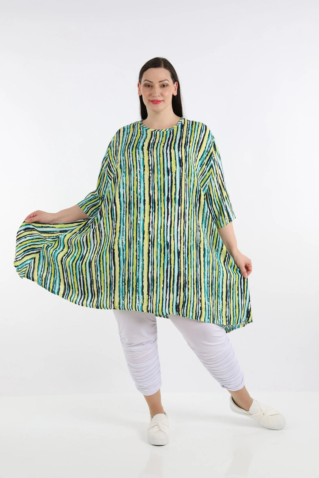  A-Form Bigshirt von AKH Fashion aus Viskose, 1281.02667, Grün-Blau-Weiß, Streifen, Schick