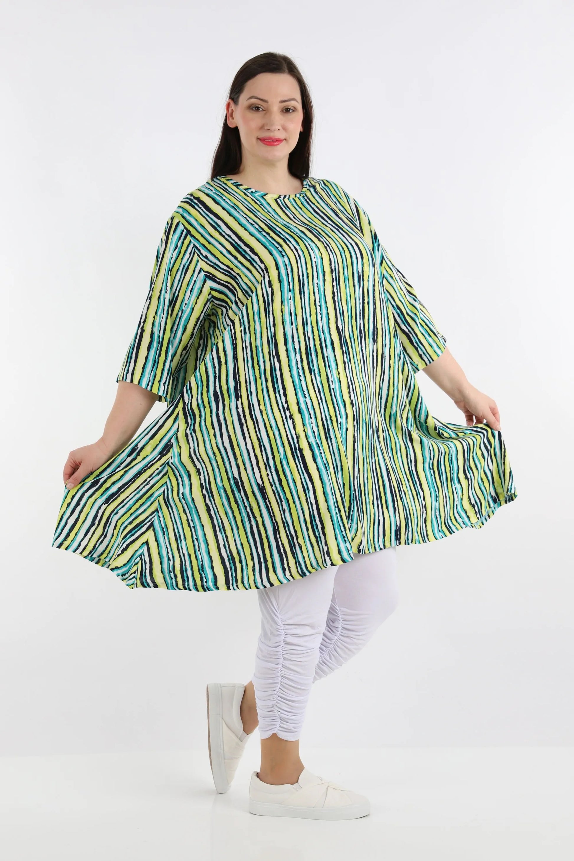  A-Form Bigshirt von AKH Fashion aus Viskose, 1281.02667, Grün-Blau-Weiß, Streifen, Schick