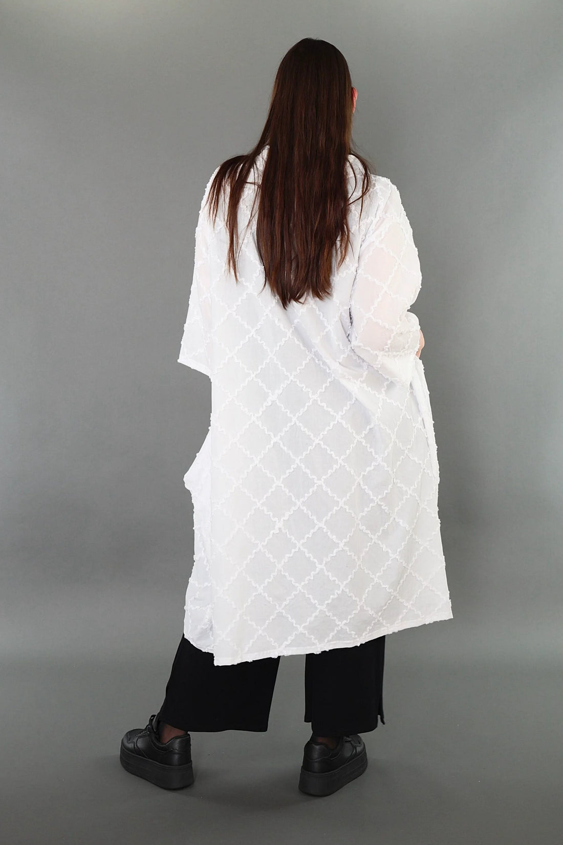 Ballon Bluse von AKH Premium aus Baumwolle, P1004.7117, Weiß, Raute, Ausgefallen, Zeitlos