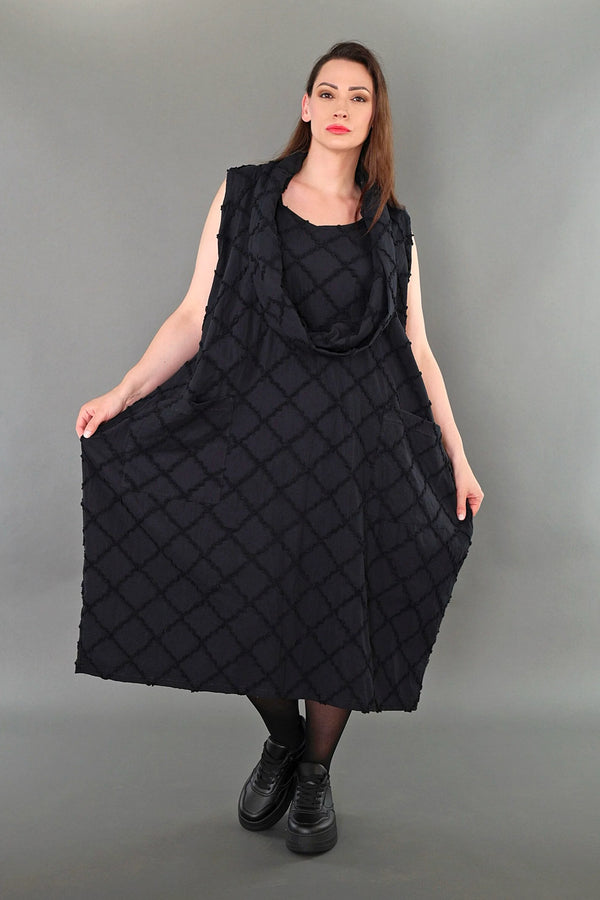  Ballonkleid von AKH Premium aus Baumwolle, P1004.7118, Schwarz, Raute, Ausgefallen, Schick