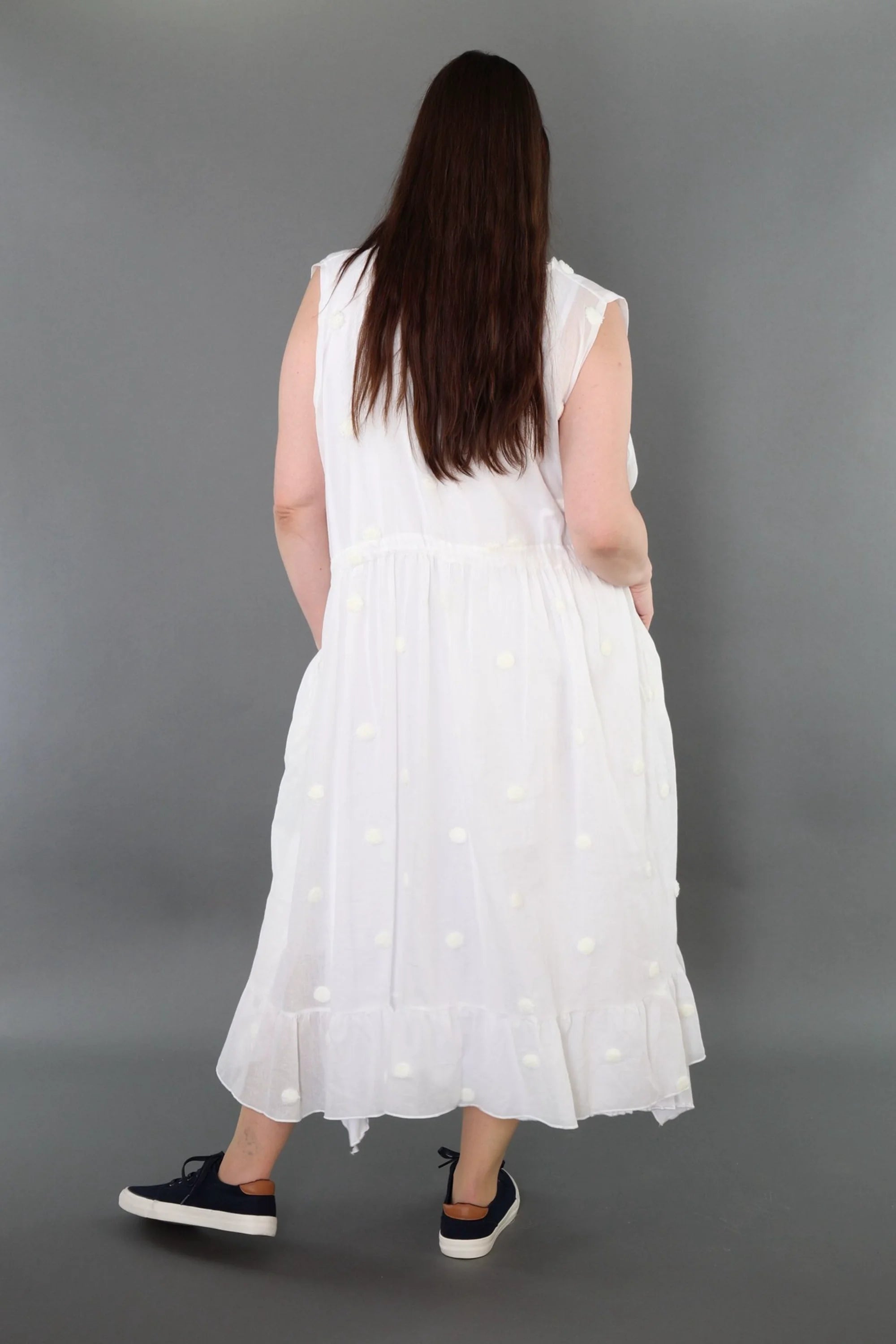  A-Form Kleid von AKH Premium aus Baumwolle, P1005.7115, Weiß, Punkte, Ausgefallen, Zeitlos