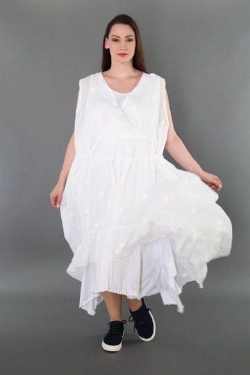  A-Form Kleid von AKH Premium aus Baumwolle, P1005.7115, Weiß, Punkte, Ausgefallen, Zeitlos