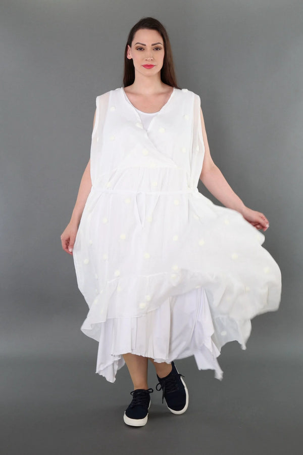  A-Form Kleid von AKH Premium aus Baumwolle, P1005.7115, Weiß, Punkte, Ausgefallen, Zeitlos