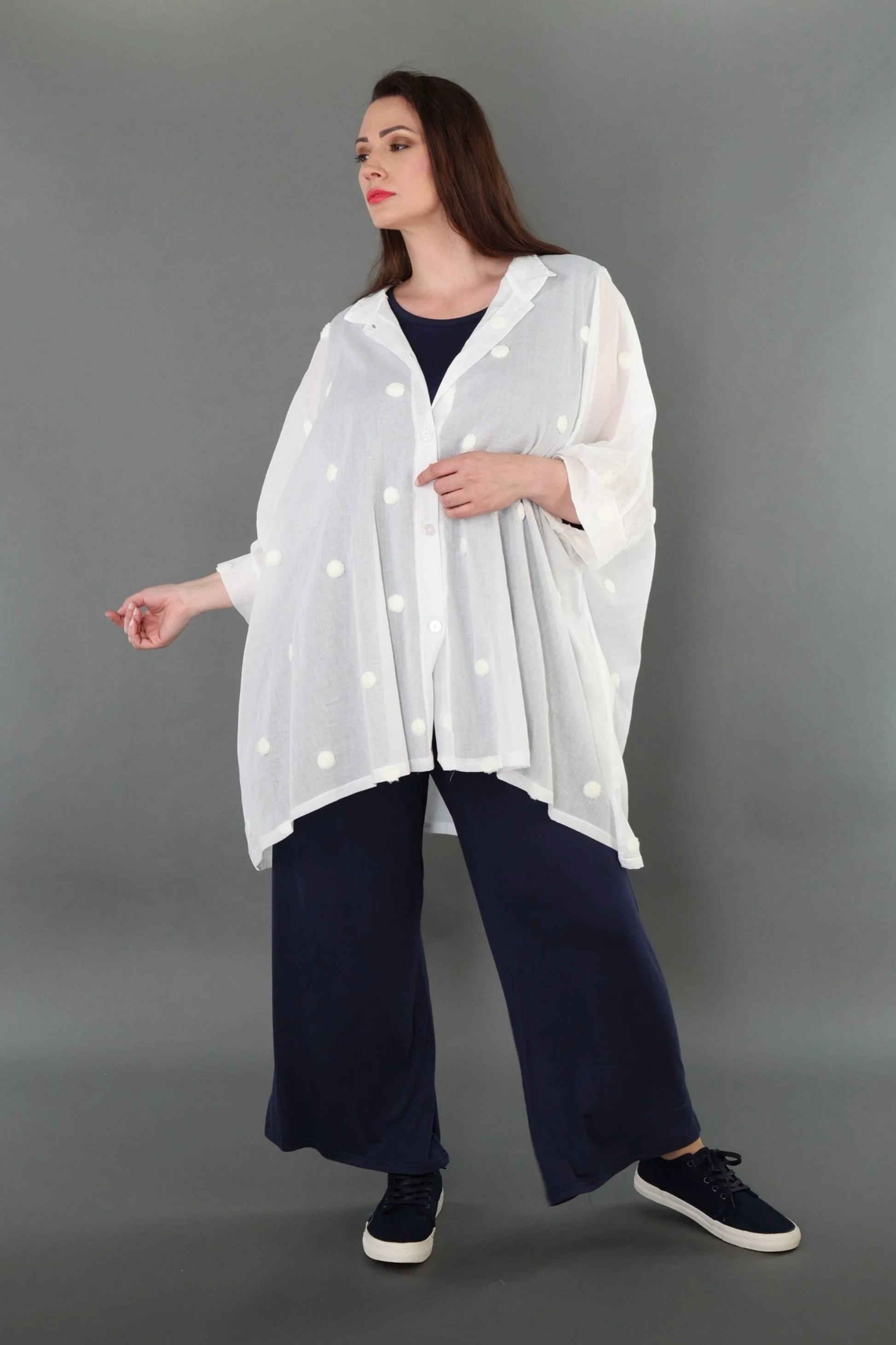  A-Form Jacke von AKH Premium aus Baumwolle, P1005.7116, Weiß, Punkte, Ausgefallen, Zeitlos