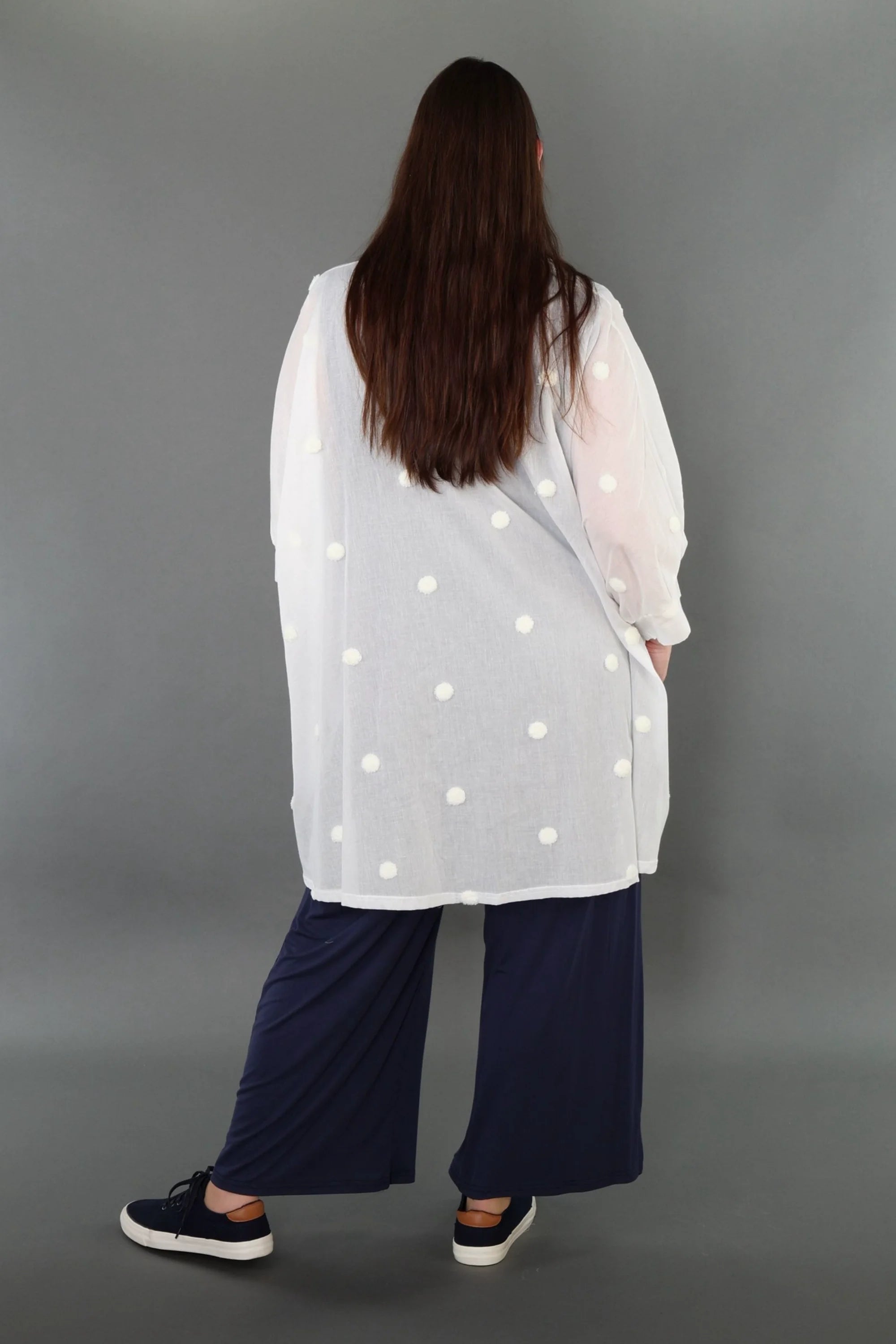  A-Form Jacke von AKH Premium aus Baumwolle, P1005.7116, Weiß, Punkte, Ausgefallen, Zeitlos