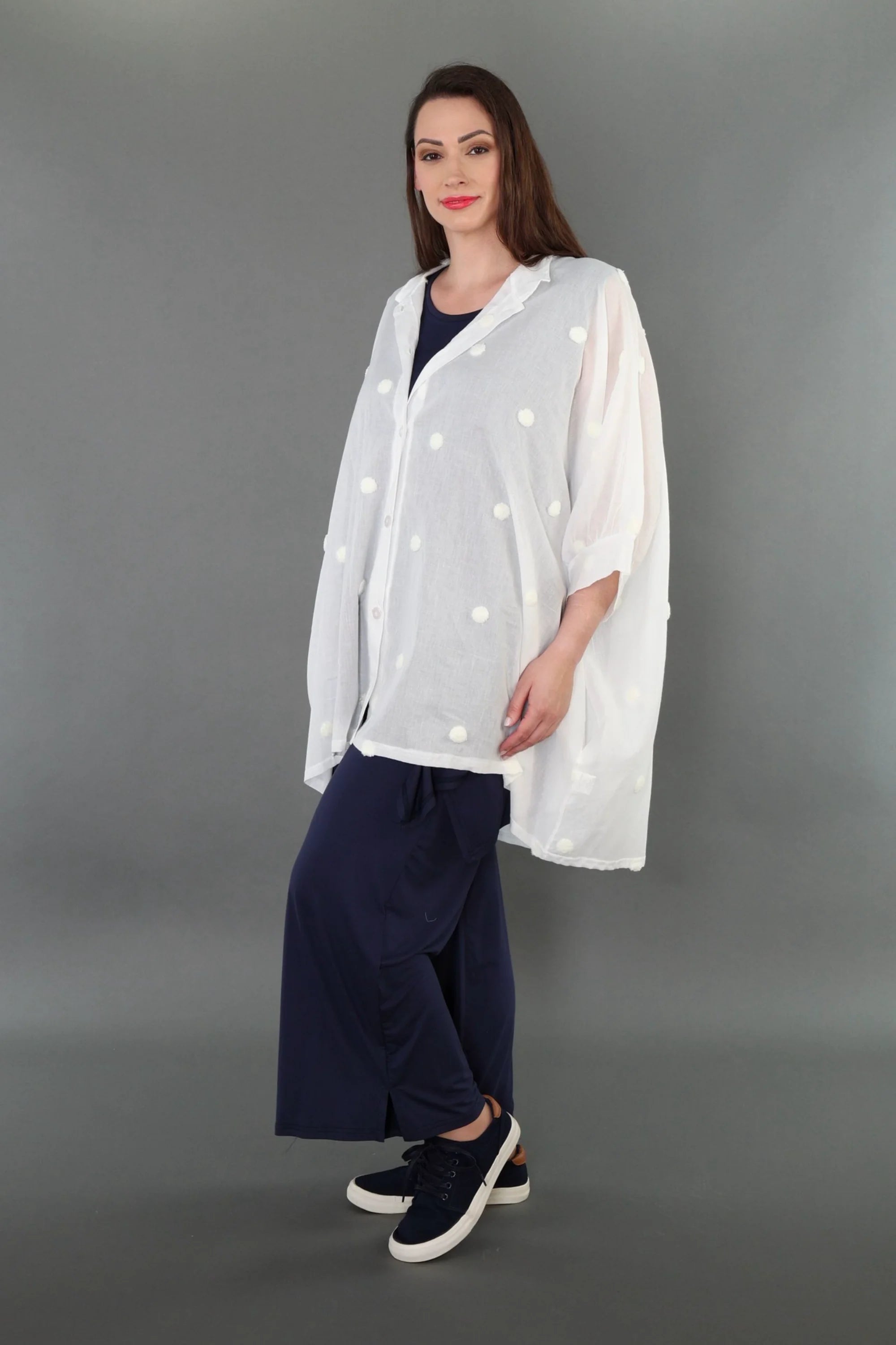  A-Form Jacke von AKH Premium aus Baumwolle, P1005.7116, Weiß, Punkte, Ausgefallen, Zeitlos