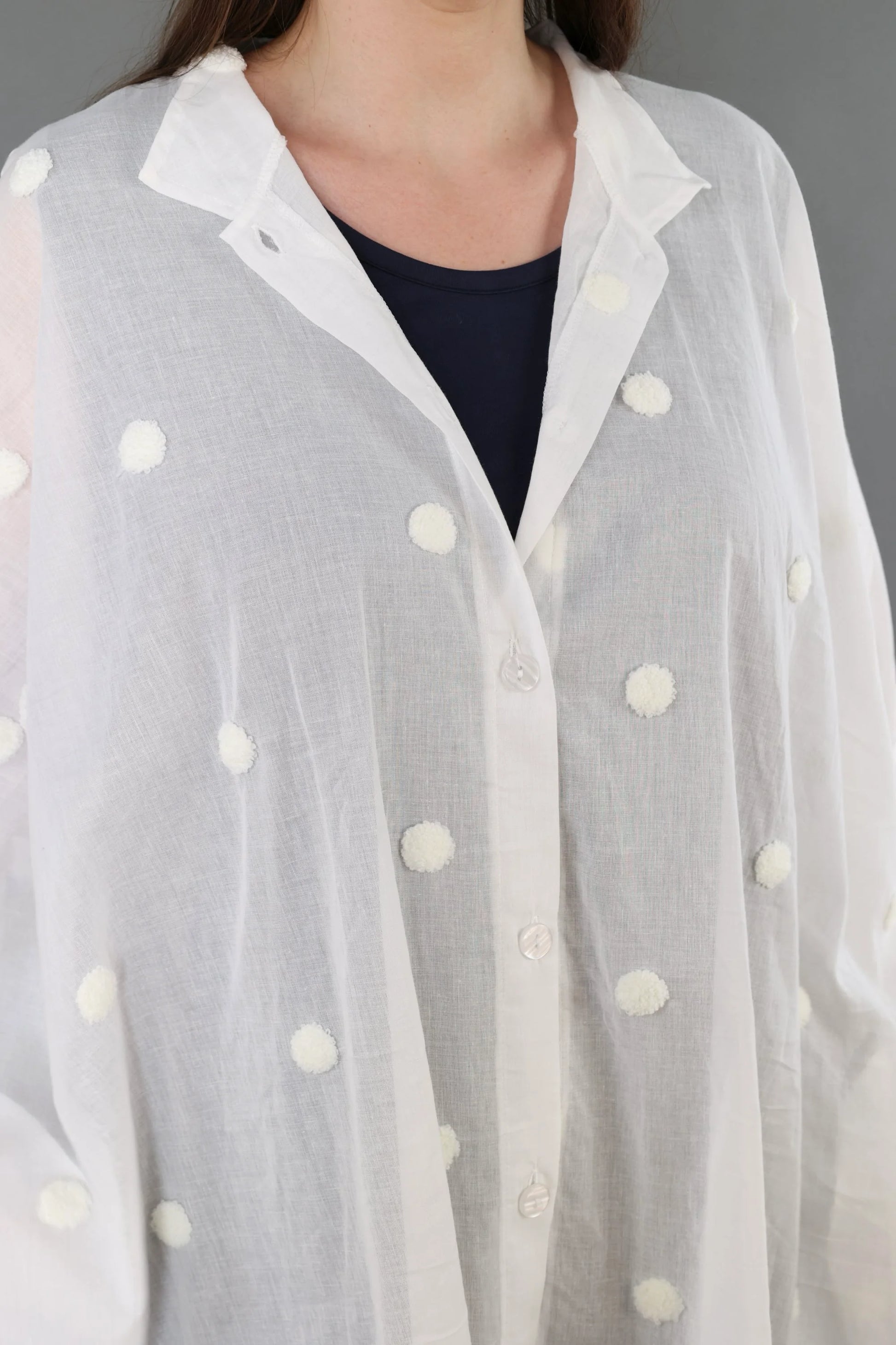  A-Form Jacke von AKH Premium aus Baumwolle, P1005.7116, Weiß, Punkte, Ausgefallen, Zeitlos