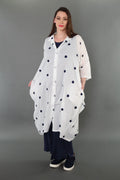  Ballon Bluse von AKH Premium aus Baumwolle, P1005.7117, Weiß/Dunkelblau, Punkte, Schick