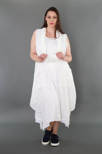  Ballonkleid von AKH Premium aus Baumwolle, P1005.7118, Weiß, Punkte, Ausgefallen, Zeitlos