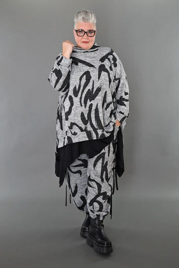  A-Form Bigshirt von AKH Premium aus Materialmix, P1006.7124, Grau/Dunkelgrau, Pinselstrich