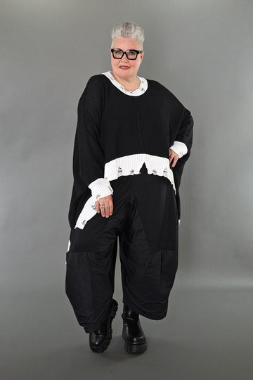  AKH Premium Bigshirt in Vokuhila-Form, aus Baumwolle, P1007.2518, Schwarz/Weiß, Ausgefallen