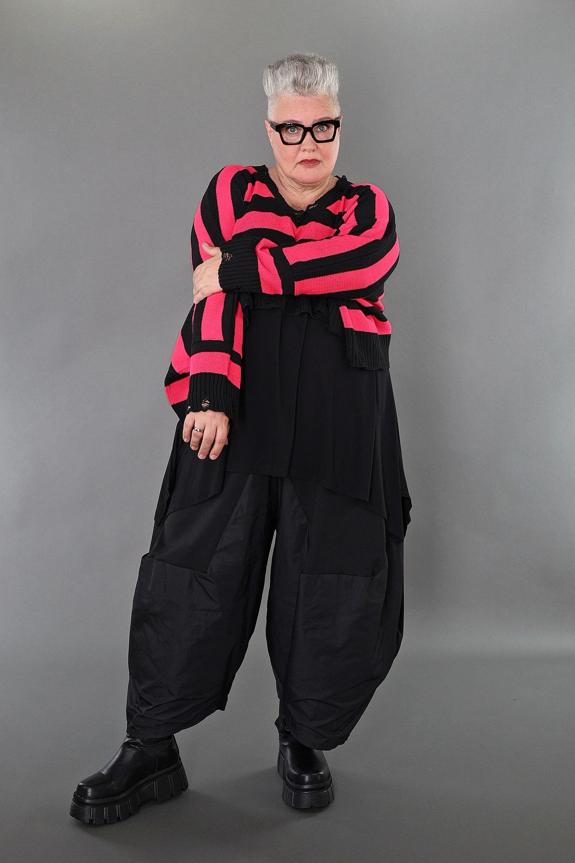  AKH Premium Überwurf in kastiger Form, aus Baumwolle, P1007.2537, Schwarz/Fuchsia, Schick