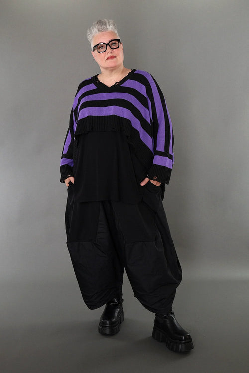  AKH Premium Überwurf in kastiger Form, aus Baumwolle, P1007.2537, Schwarz/Lavendel, Schick