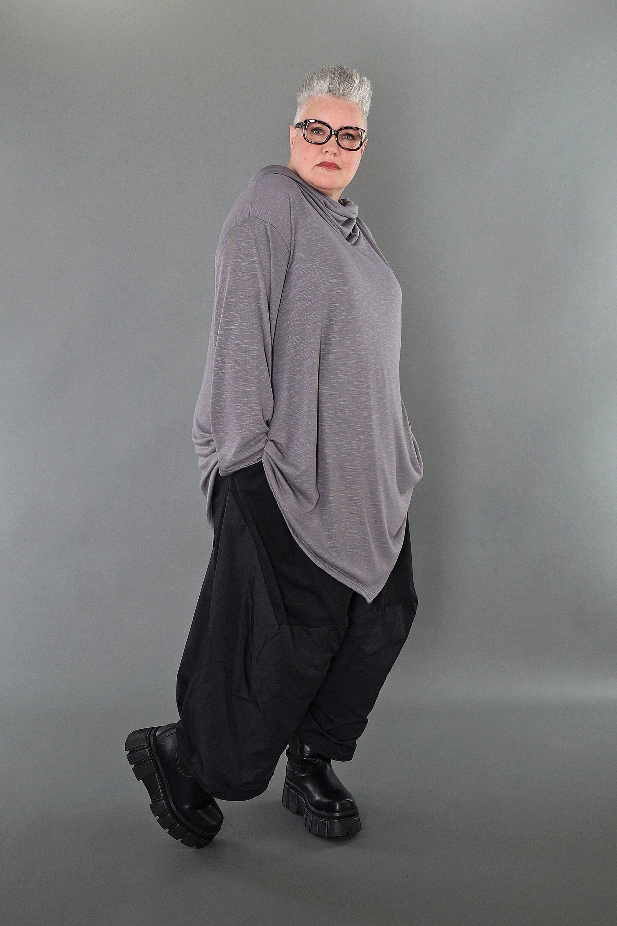  A-Form Bigshirt von AKH Premium aus Viskose, P1008.0516, Hellgrau, Ausgefallen, Zeitlos