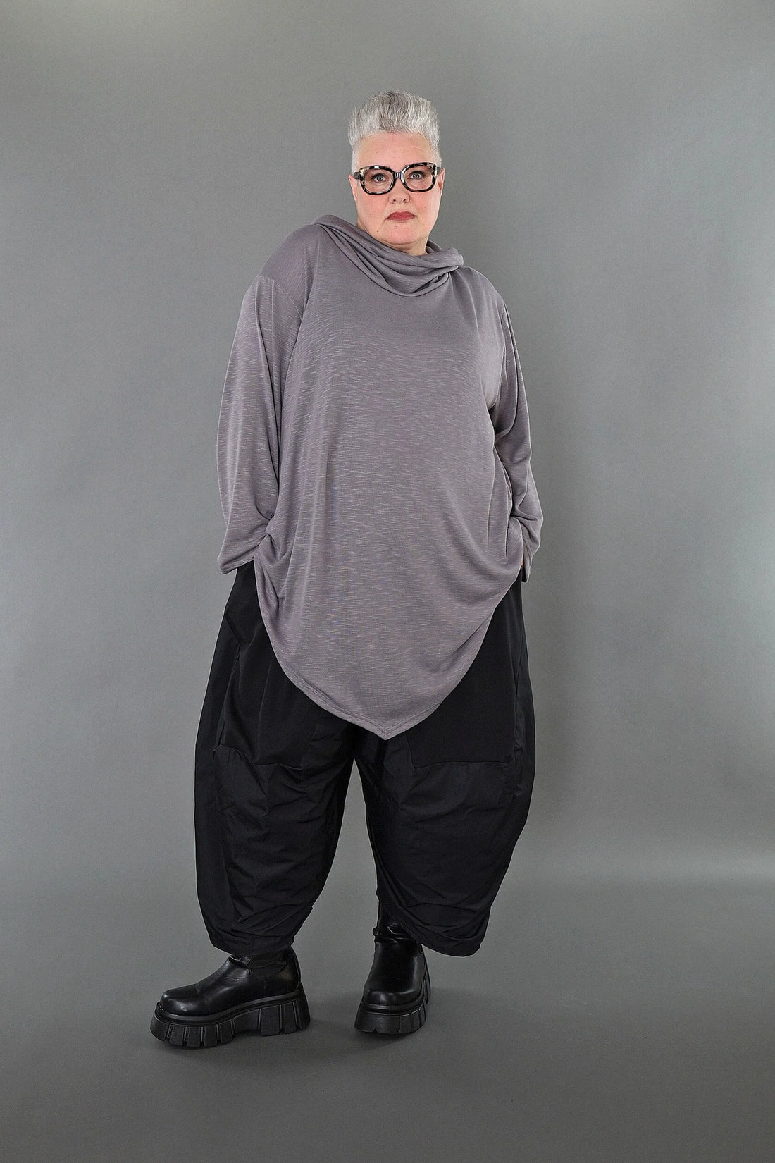  A-Form Bigshirt von AKH Premium aus Viskose, P1008.0516, Hellgrau, Ausgefallen, Zeitlos