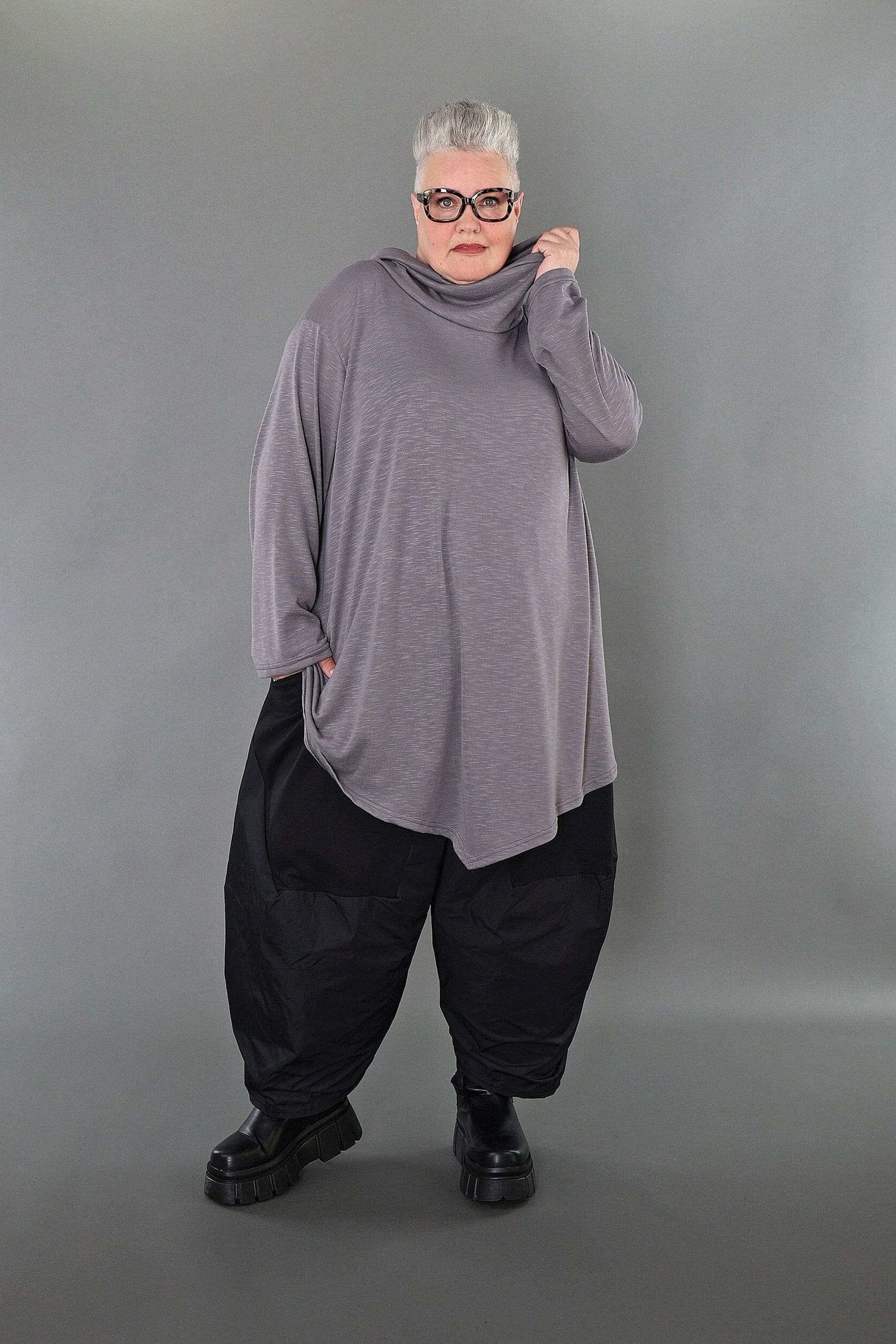  A-Form Bigshirt von AKH Premium aus Viskose, P1008.0516, Hellgrau, Ausgefallen, Zeitlos
