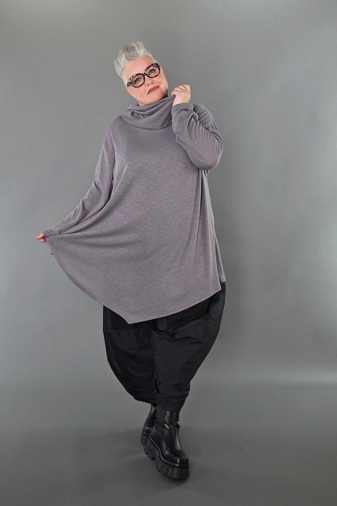  A-Form Bigshirt von AKH Premium aus Viskose, P1008.0516, Hellgrau, Ausgefallen, Zeitlos
