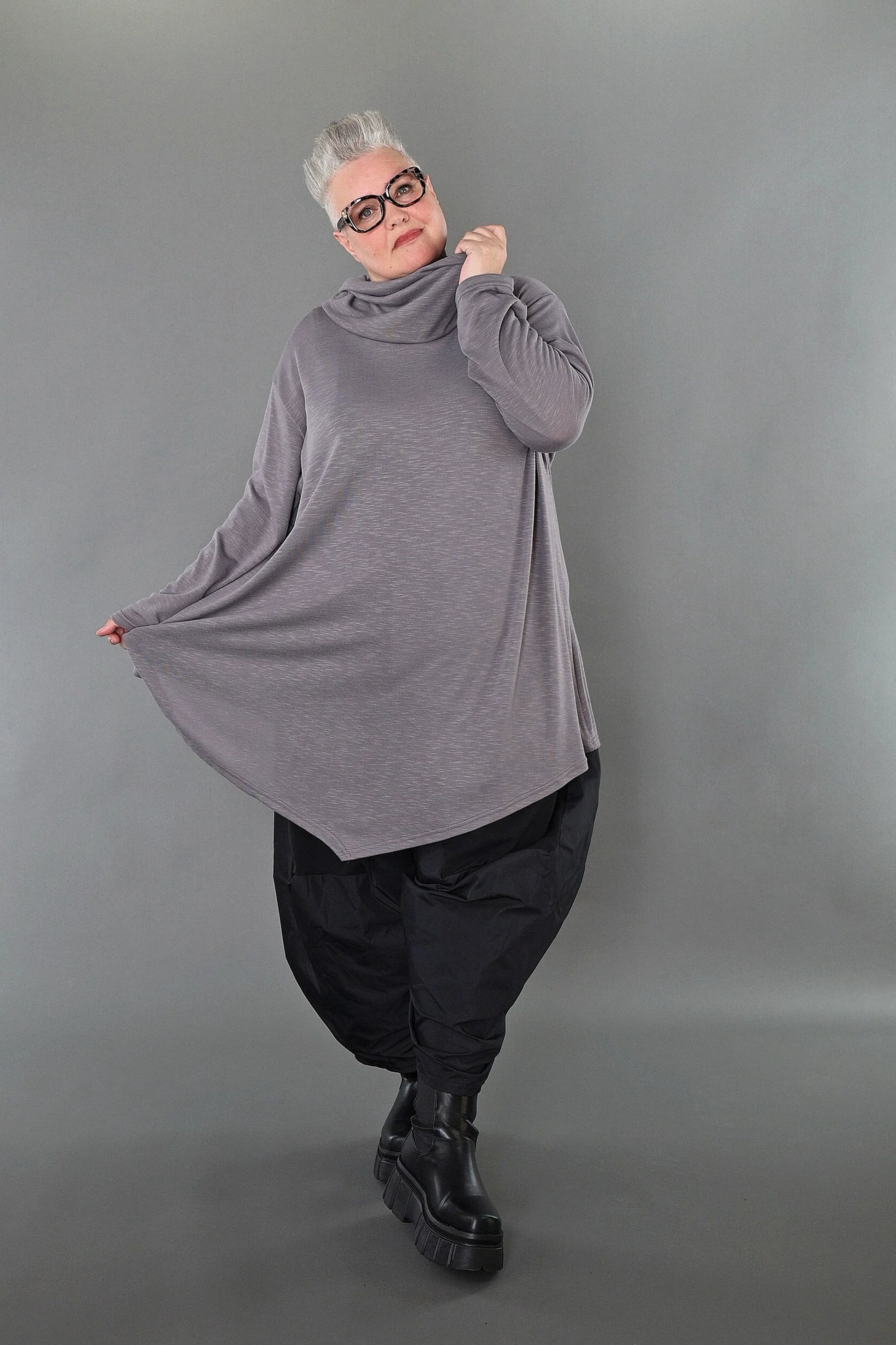  A-Form Bigshirt von AKH Premium aus Viskose, P1008.0516, Hellgrau, Ausgefallen, Zeitlos