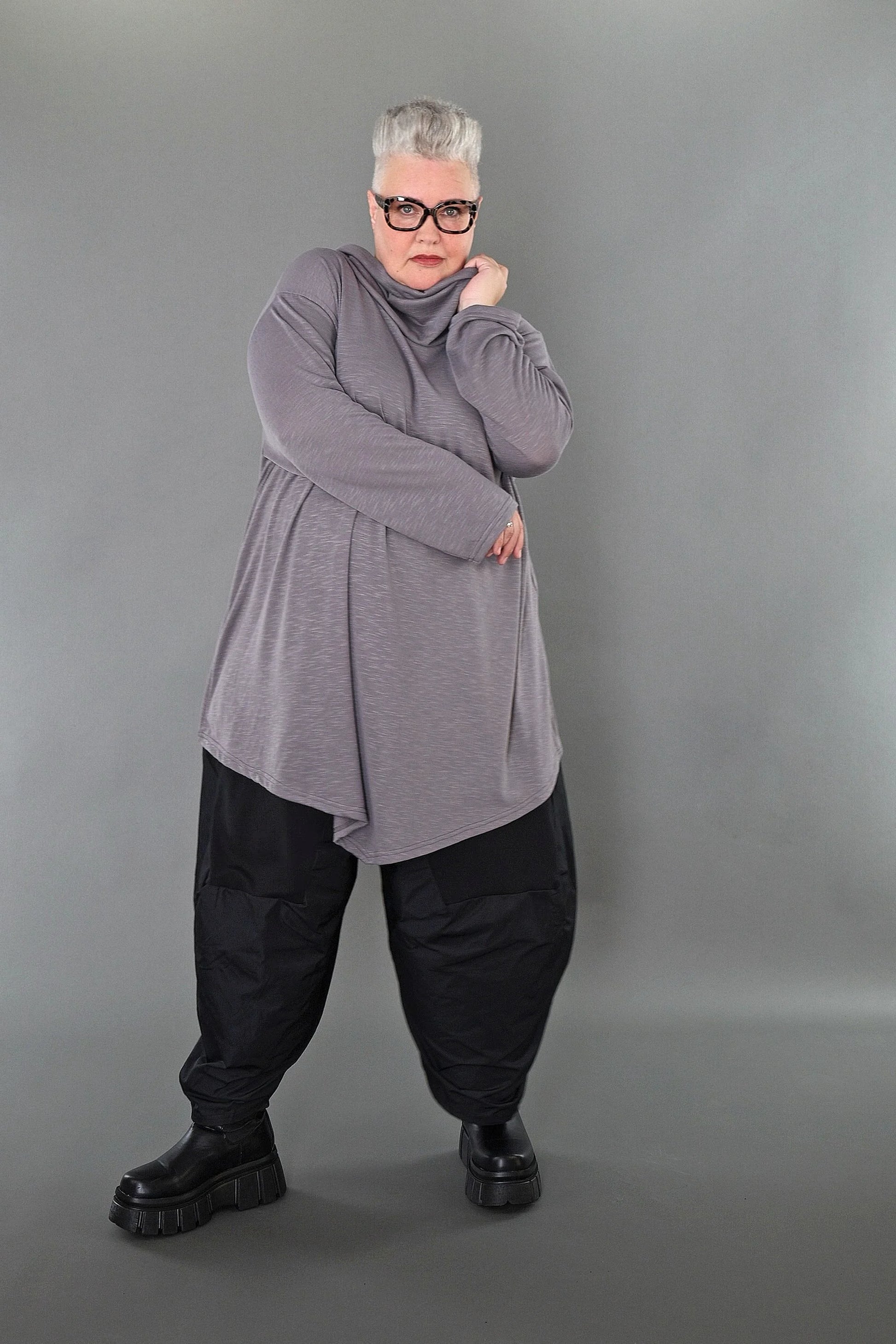  A-Form Bigshirt von AKH Premium aus Viskose, P1008.0516, Hellgrau, Ausgefallen, Zeitlos