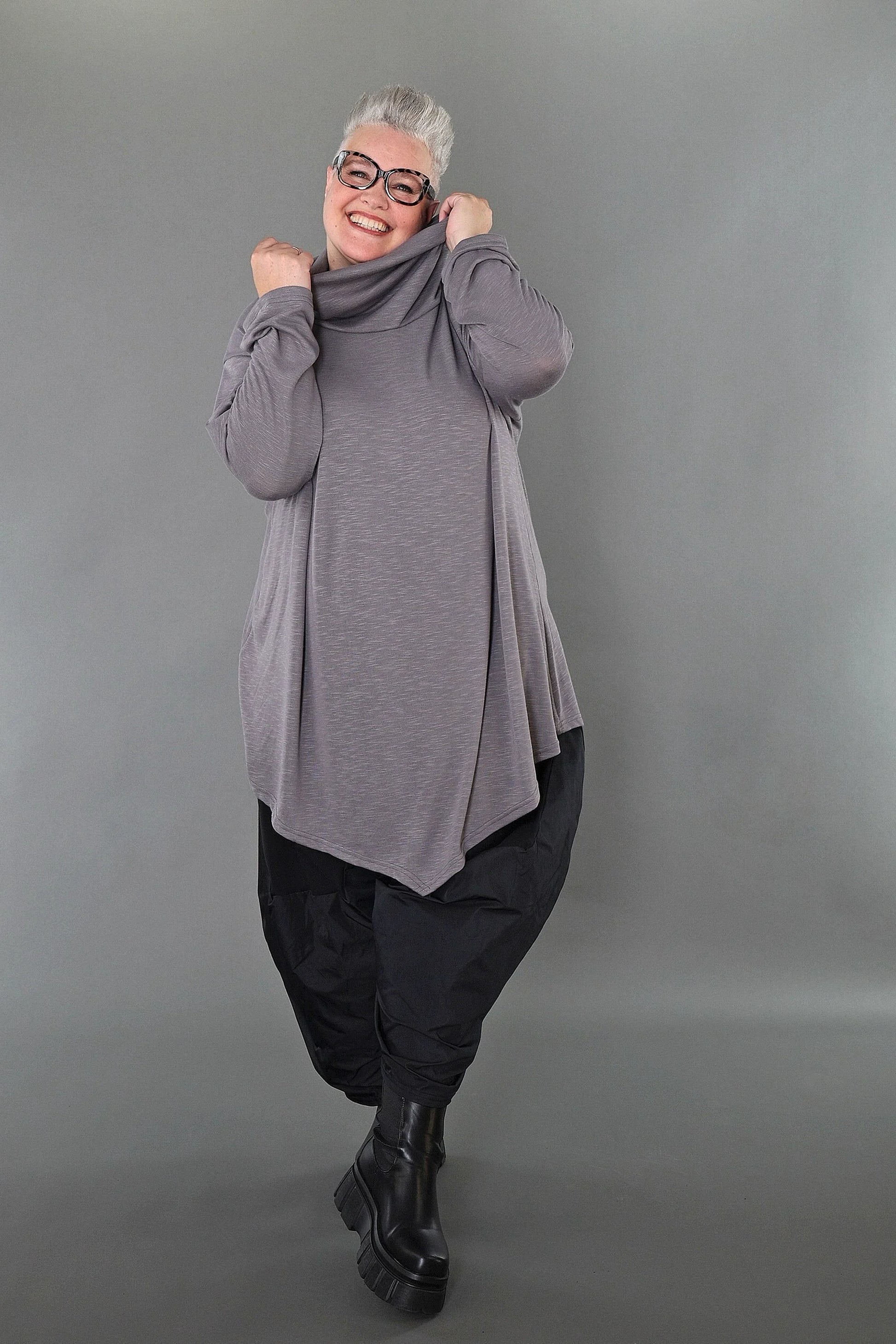  A-Form Bigshirt von AKH Premium aus Viskose, P1008.0516, Hellgrau, Ausgefallen, Zeitlos