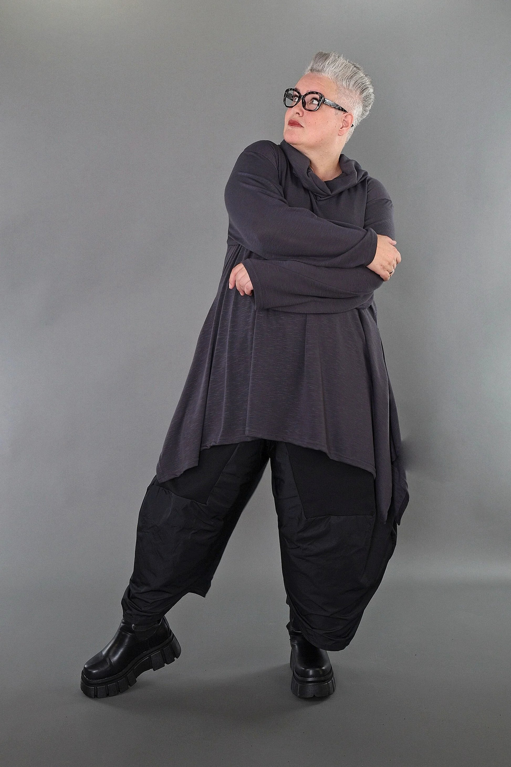  A-Form Bigshirt von AKH Premium aus Viskose, P1008.3371, Dunkelgrau, Ausgefallen, Zeitlos