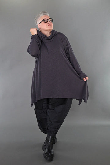 A-Form Bigshirt von AKH Premium aus Viskose, P1008.3371, Dunkelgrau, Ausgefallen, Zeitlos