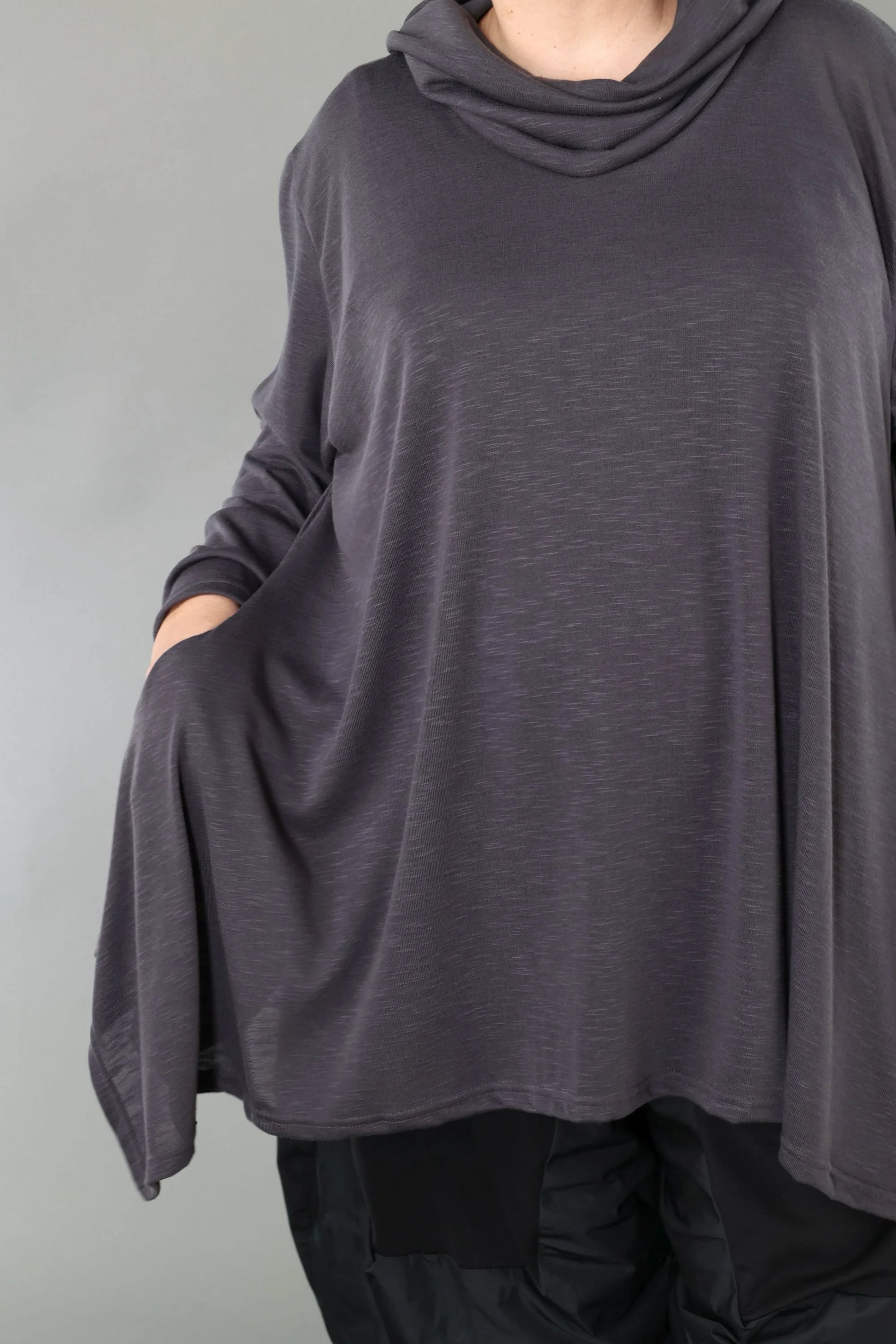  A-Form Bigshirt von AKH Premium aus Viskose, P1008.3371, Dunkelgrau, Ausgefallen, Zeitlos