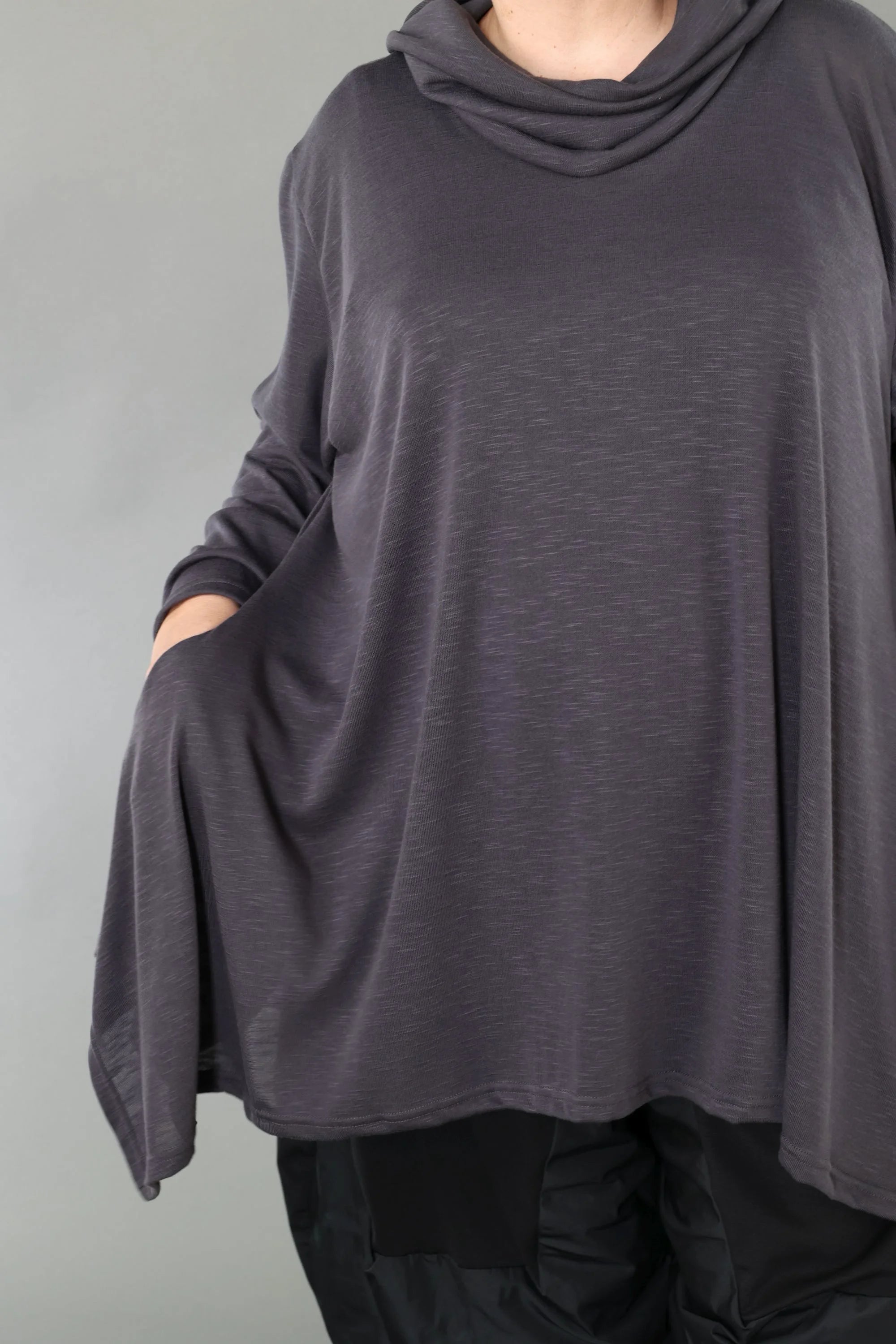  A-Form Bigshirt von AKH Premium aus Viskose, P1008.3371, Dunkelgrau, Ausgefallen, Zeitlos