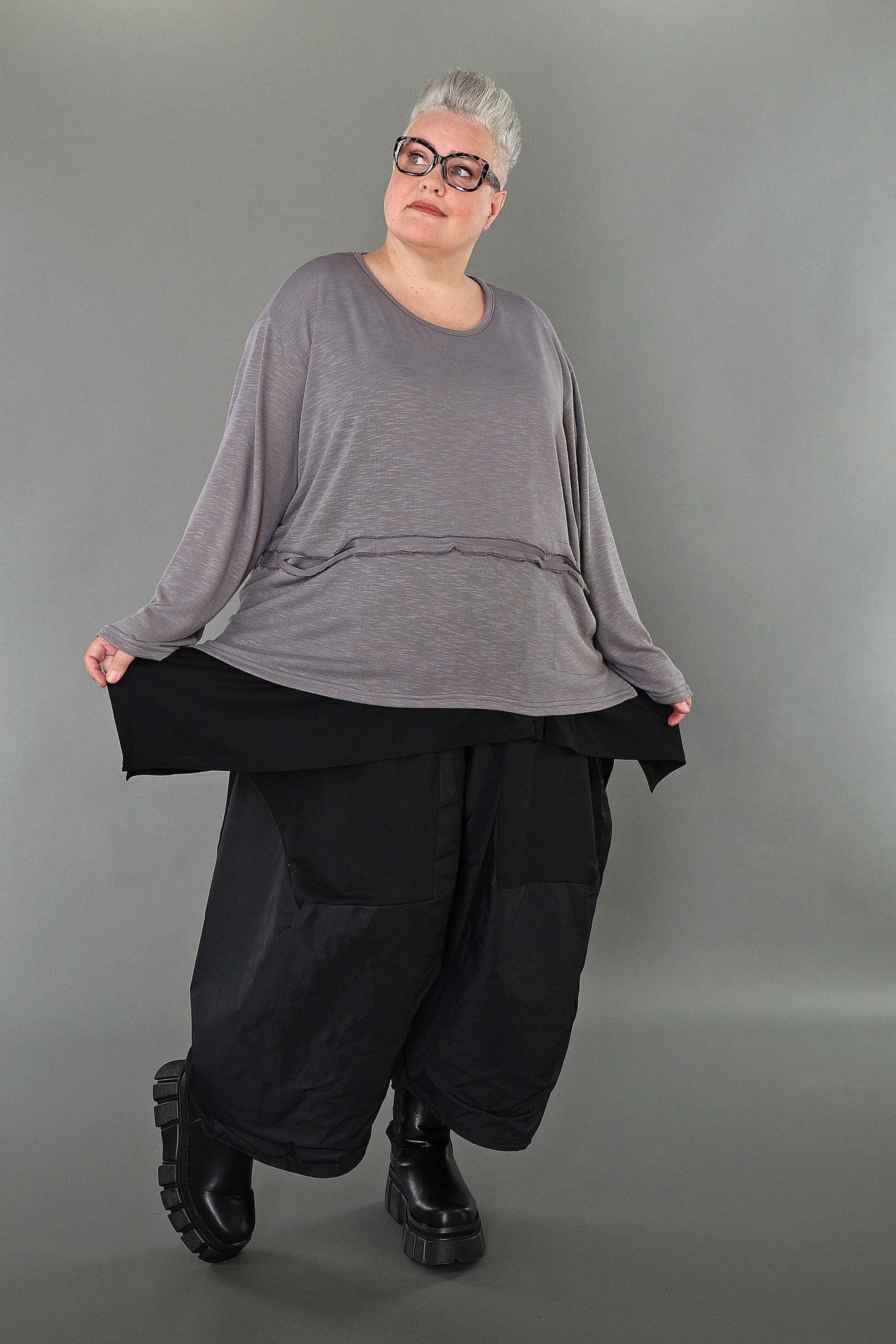  AKH Premium Bigshirt in gerader Form, aus Viskose, P1008.7130, Hellgrau, Ausgefallen, Zeitlos