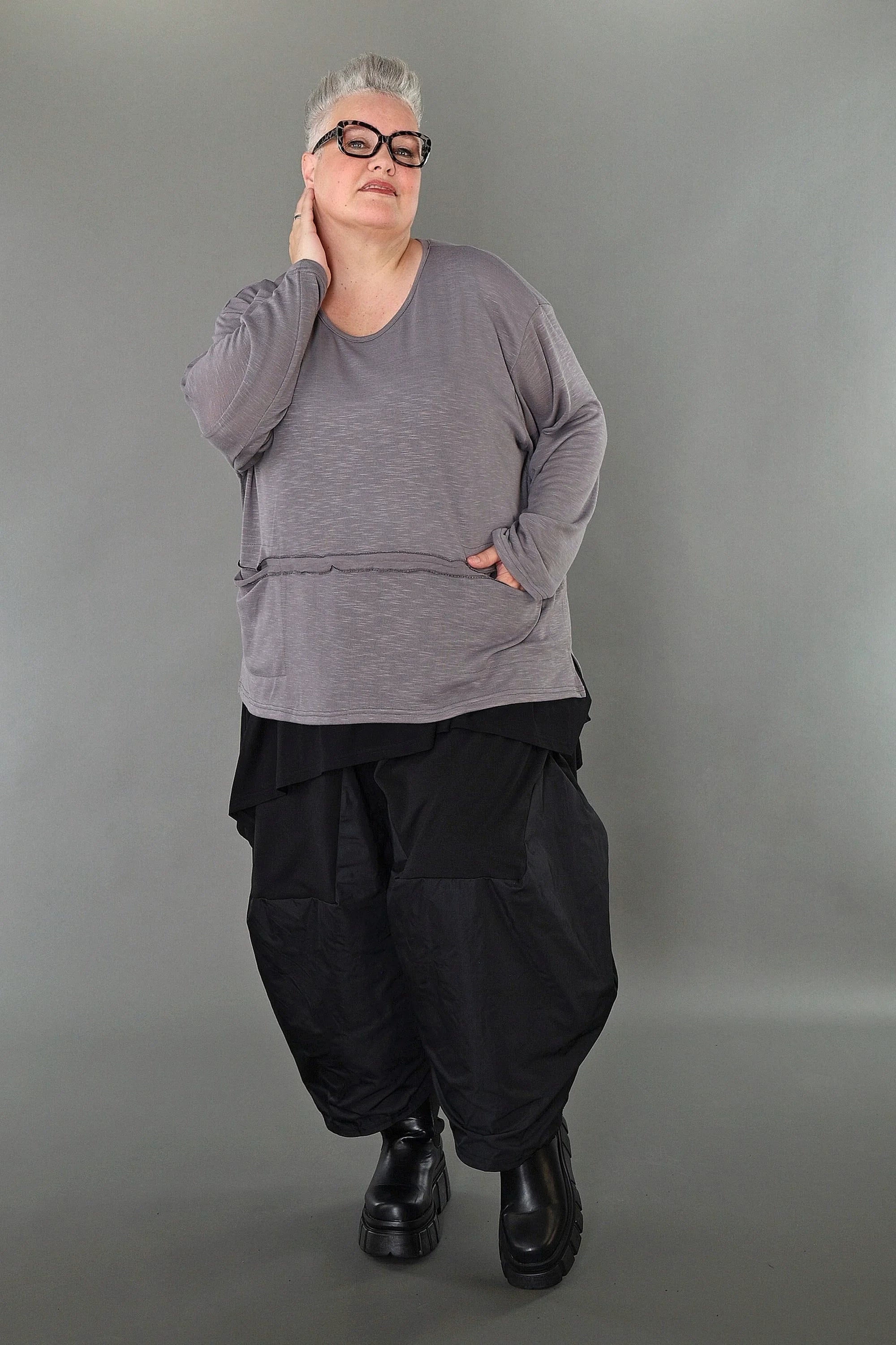 AKH Premium Bigshirt in gerader Form, aus Viskose, P1008.7130, Hellgrau, Ausgefallen, Zeitlos