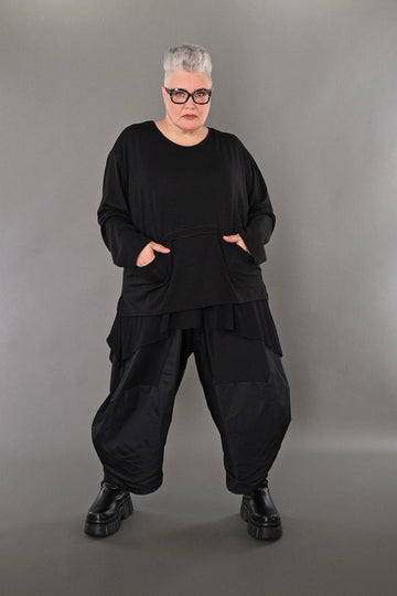  AKH Premium Bigshirt in gerader Form, aus Viskose, P1008.7130, Schwarz, Ausgefallen, Zeitlos