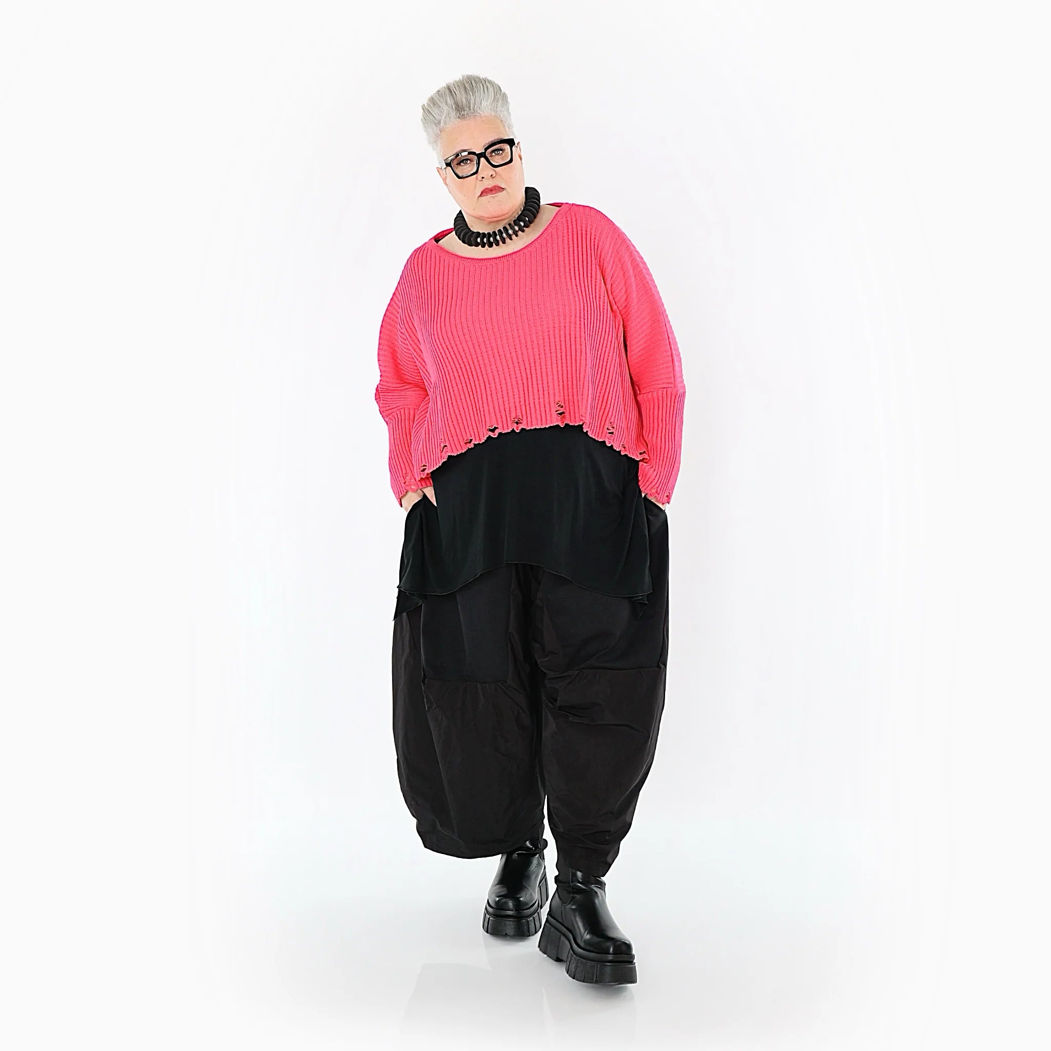  AKH Premium Überwurf in kastiger Form, aus Baumwolle, P1009.2538, Fuchsia, Ausgefallen