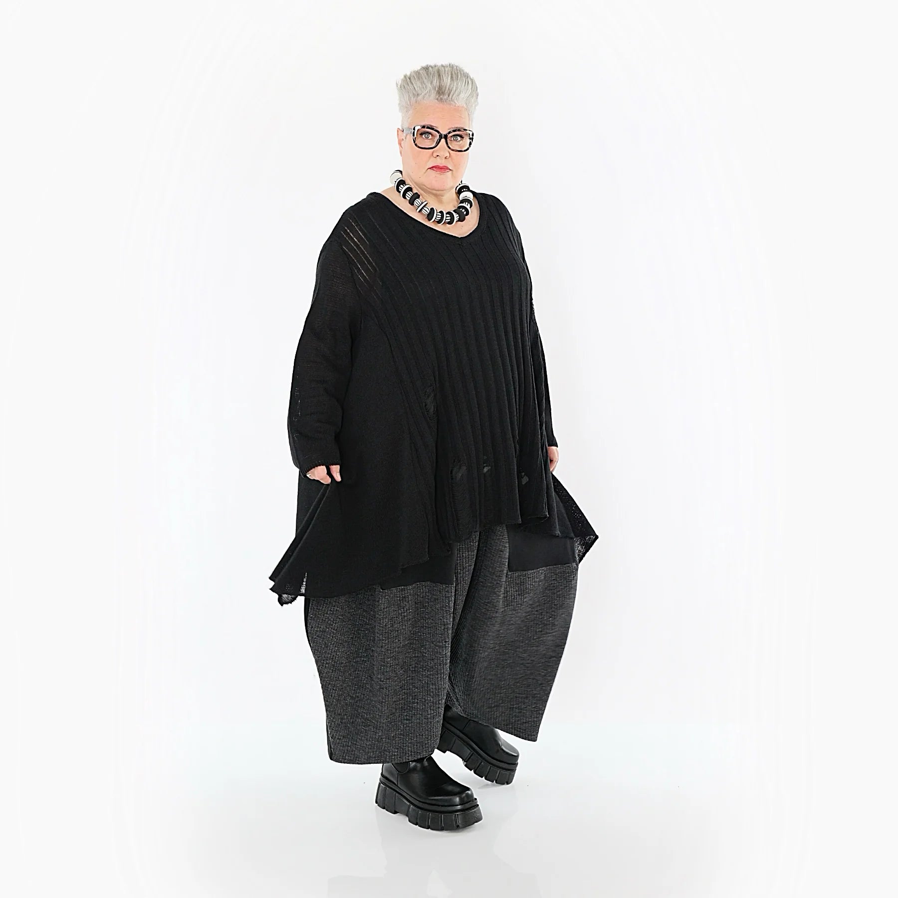 A-Form Bigshirt von AKH Premium aus Baumwolle, P1009.2542, Schwarz, Ausgefallen, Zeitlos