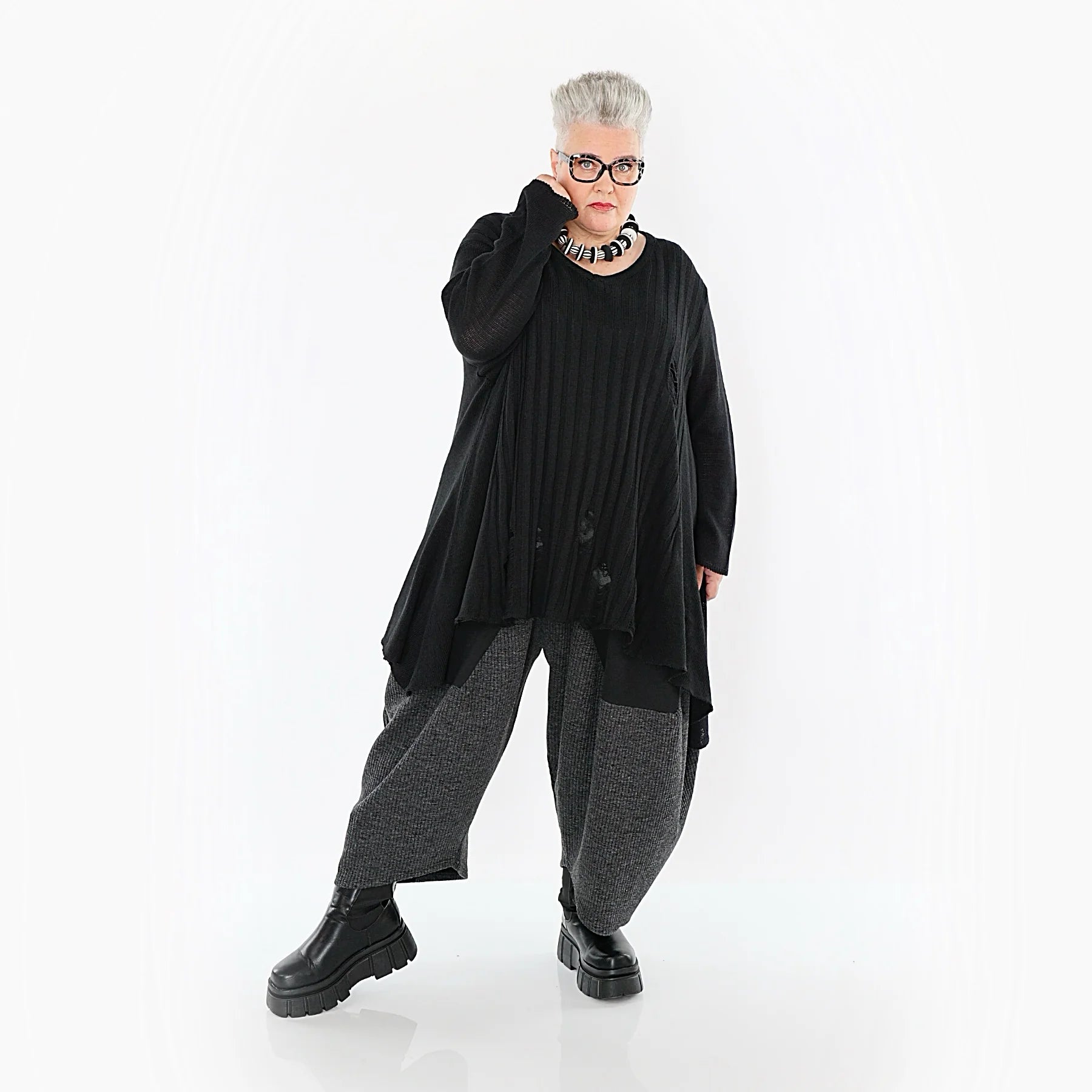  A-Form Bigshirt von AKH Premium aus Baumwolle, P1009.2542, Schwarz, Ausgefallen, Zeitlos