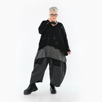  AKH Premium Bigshirt in kastiger Form, aus Baumwolle, P1009.2543, Schwarz, Ausgefallen