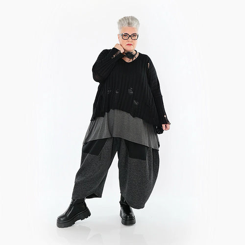 AKH Premium Bigshirt in kastiger Form, aus Baumwolle, P1009.2543, Schwarz, Ausgefallen