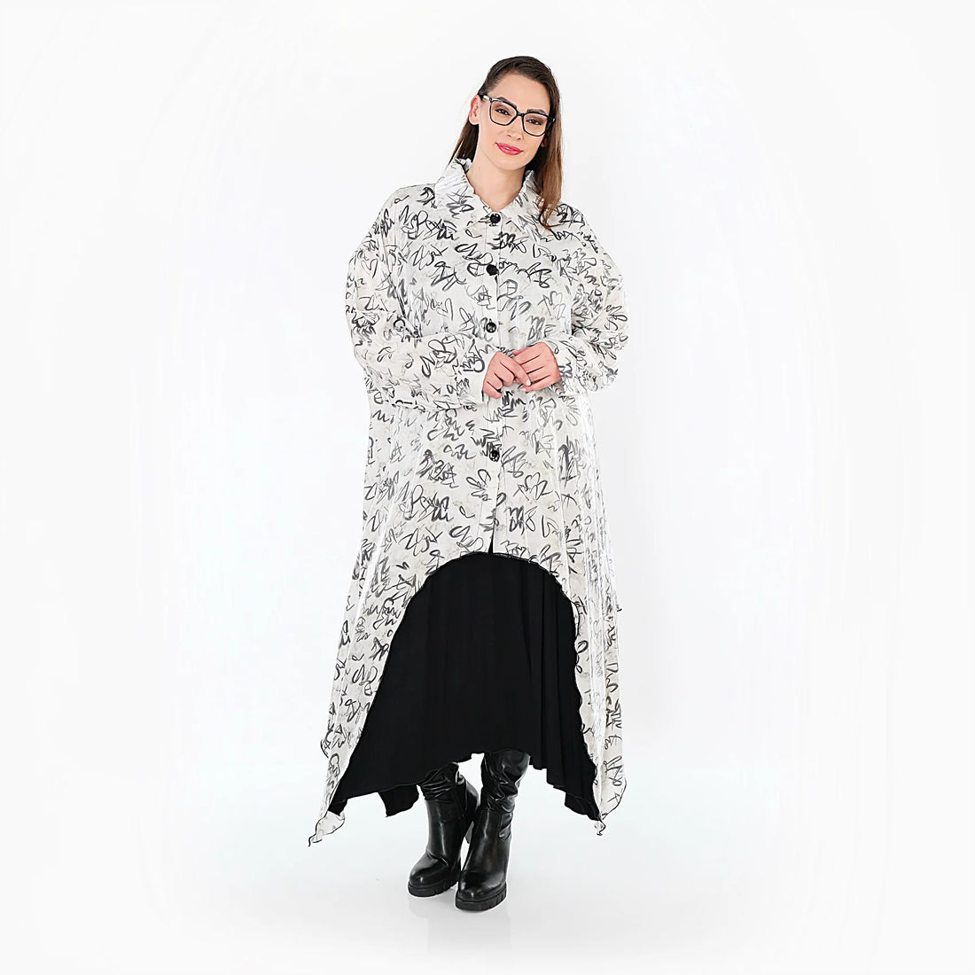  Zipfel Bluse von AKH Premium aus Viskose, P1010.7135, Schwarz/Weiß, Grafik, Ausgefallen