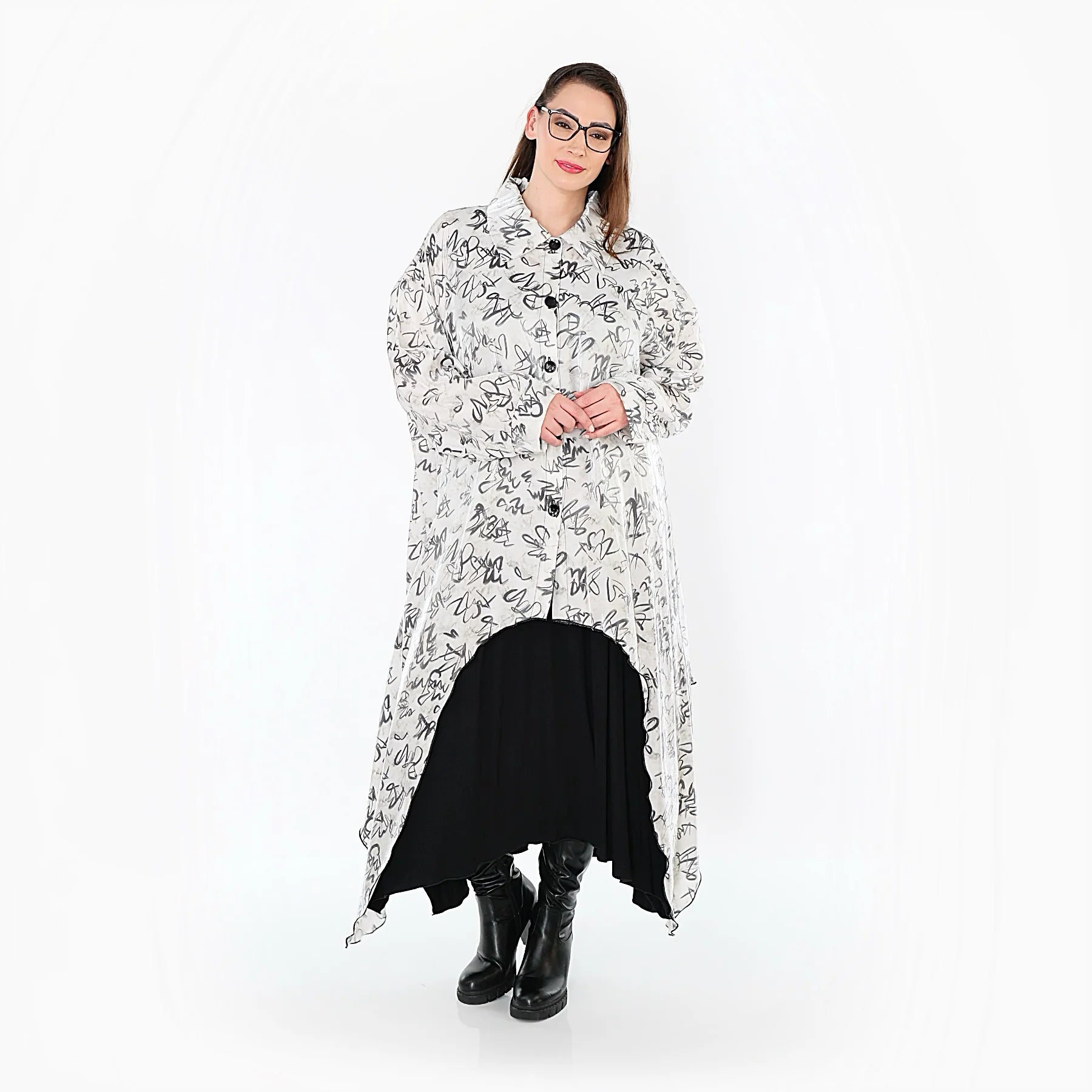  Zipfel Bluse von AKH Premium aus Viskose, P1010.7135, Schwarz/Weiß, Grafik, Ausgefallen